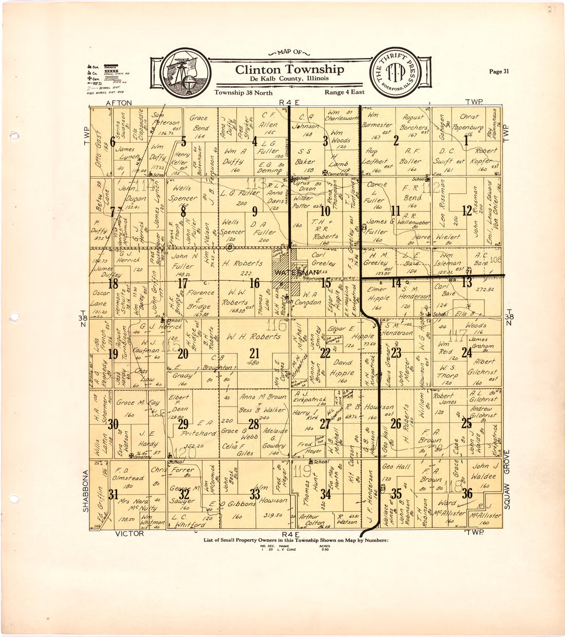 Map of Clinton Township De Kalb County, Illinois from Atlas and Plat Book of De Kalb County, Illinois : Compiled from Surveys and the Public Records of De Kalb County, Illinois 1929 by Relic Map Company