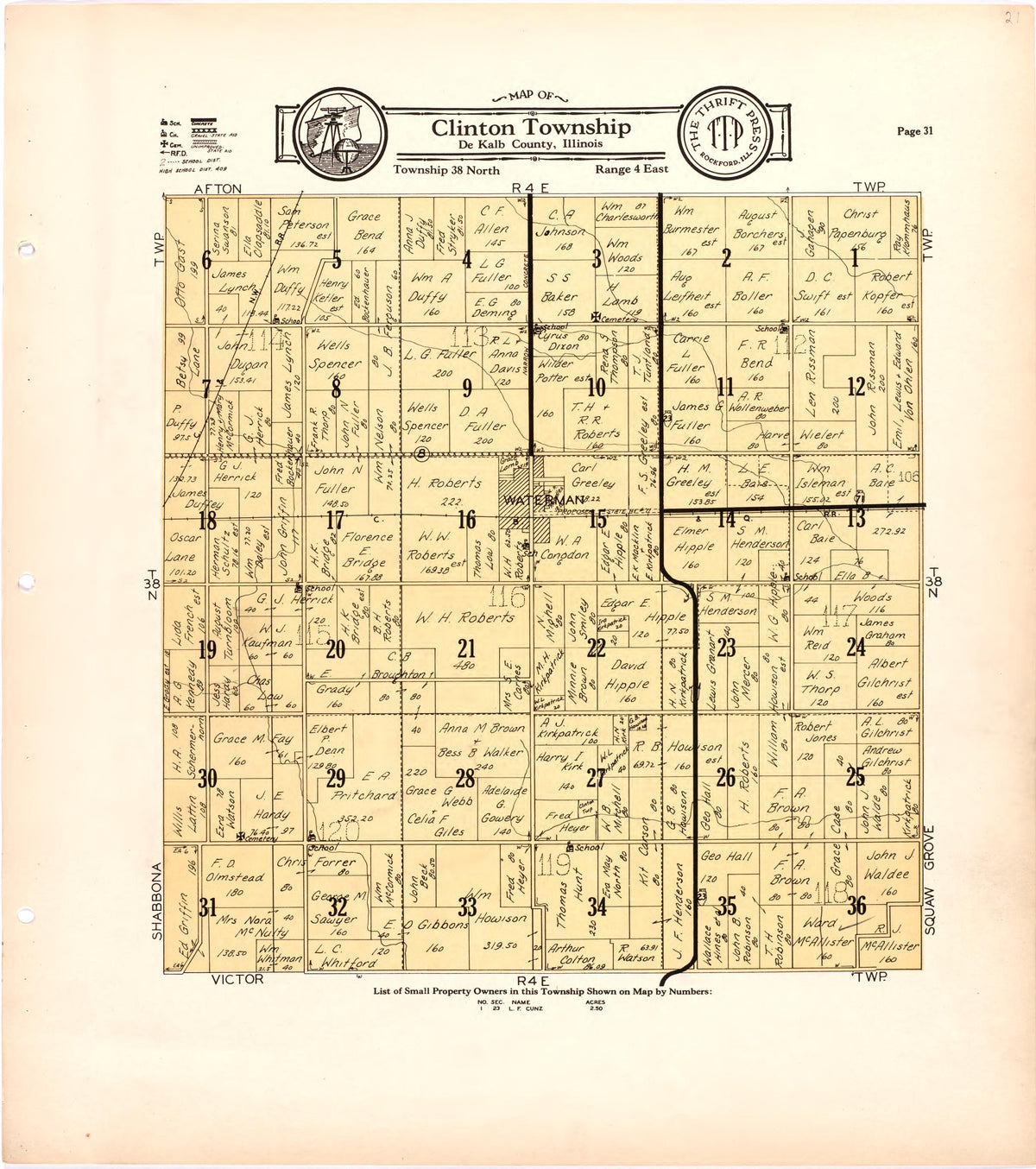 Map of Clinton Township De Kalb County, Illinois from Atlas and Plat Book of De Kalb County, Illinois : Compiled from Surveys and the Public Records of De Kalb County, Illinois 1929 by Relic Map Company