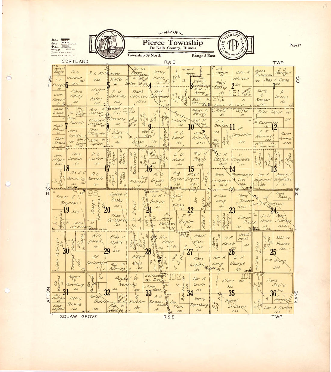 Map of Pierce Township De Kalb County, Illinois from Atlas and Plat Book of De Kalb County, Illinois : Compiled from Surveys and the Public Records of De Kalb County, Illinois 1929 by Relic Map Company