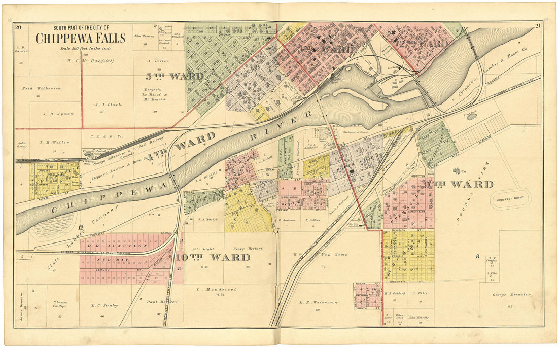 South Part of the City of Chippewa Falls from Plat Book of Chippewa County, Wisconsin 1888 by Relic Map Company