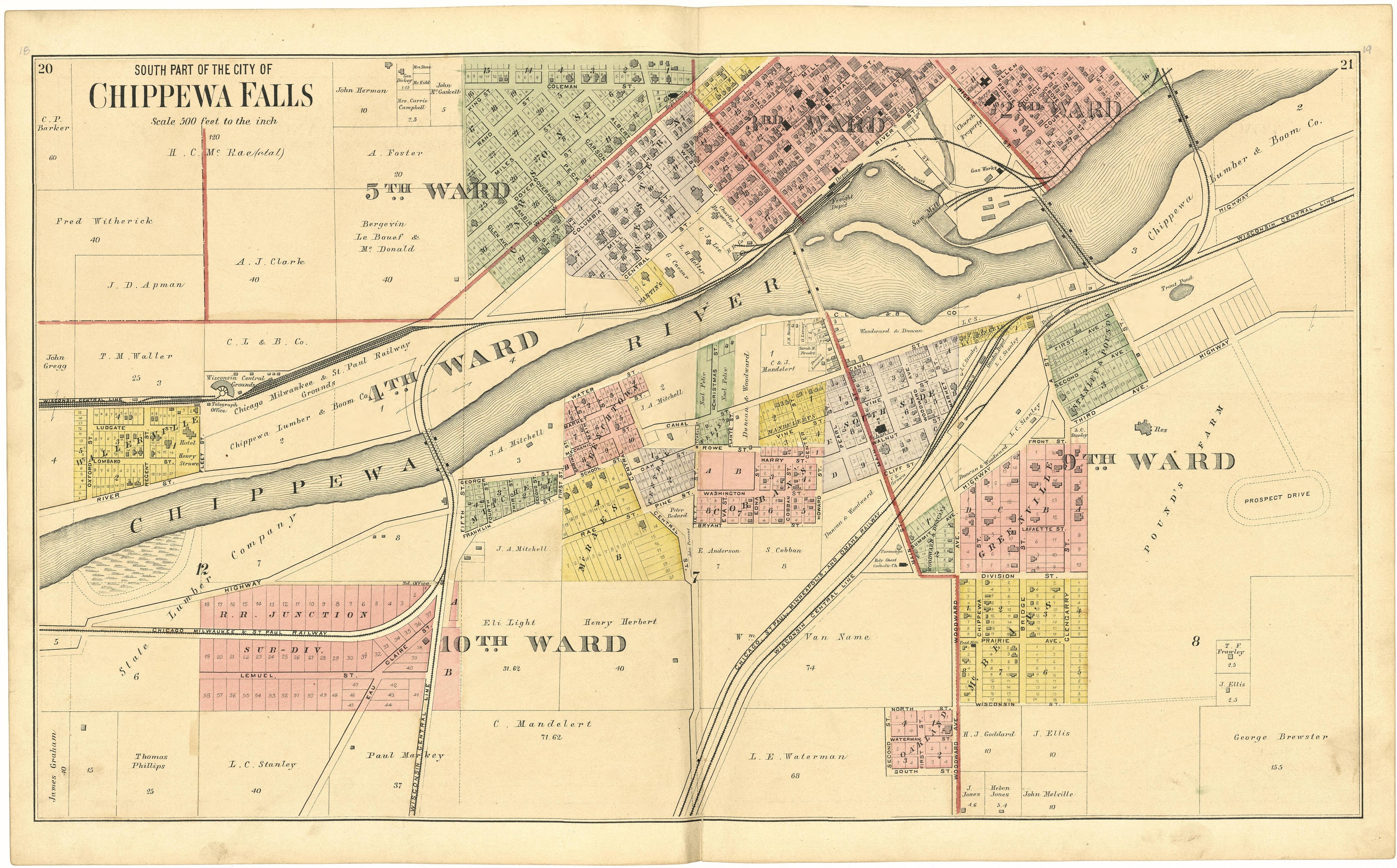 South Part of the City of Chippewa Falls from Plat Book of Chippewa County, Wisconsin 1888 by Relic Map Company