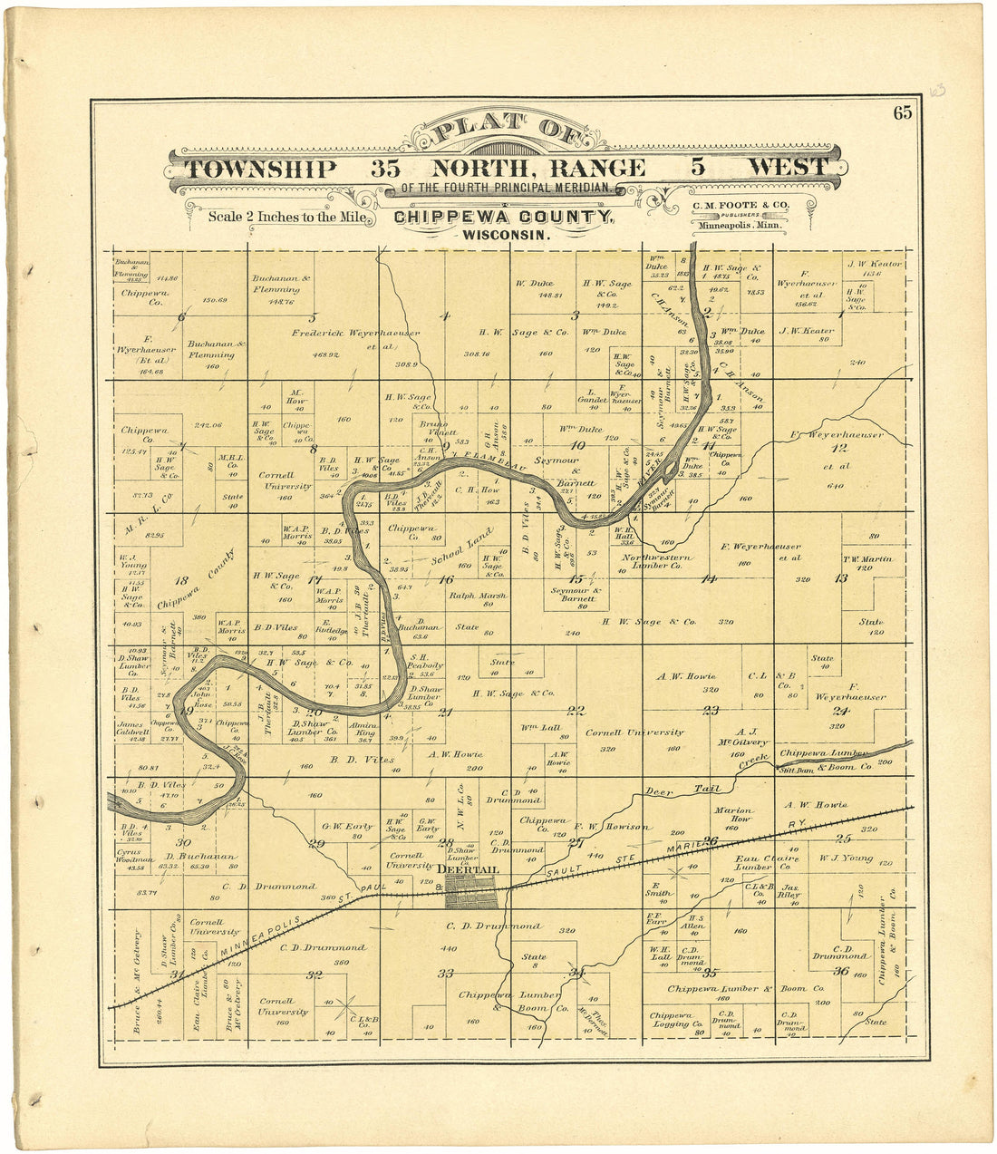 Plat of Township 35 North, Range 5 West from Plat Book of Chippewa County, Wisconsin 1888 by Relic Map Company