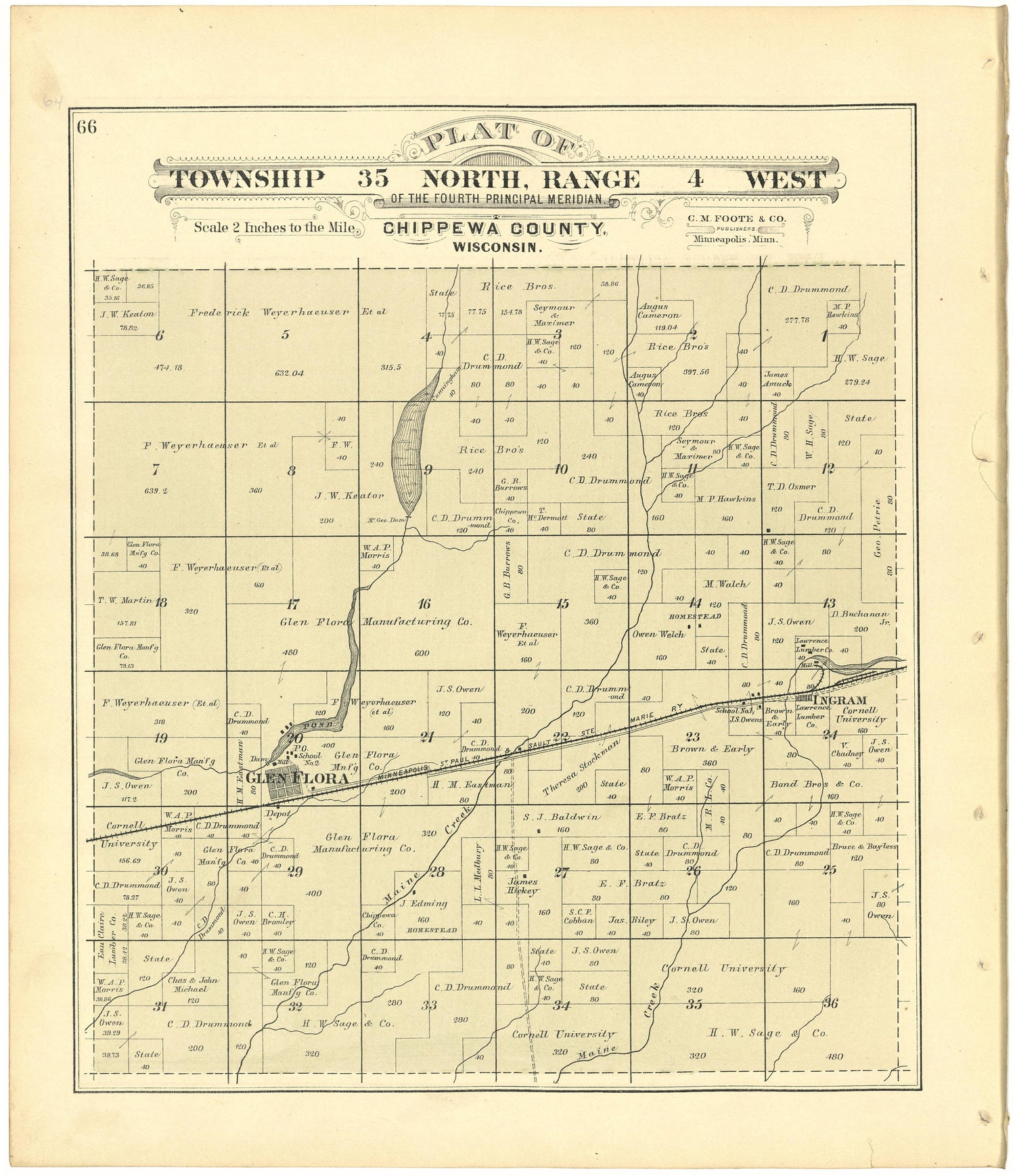 Plat of Township 35 North, Range 4 West from Plat Book of Chippewa County, Wisconsin 1888 by Relic Map Company