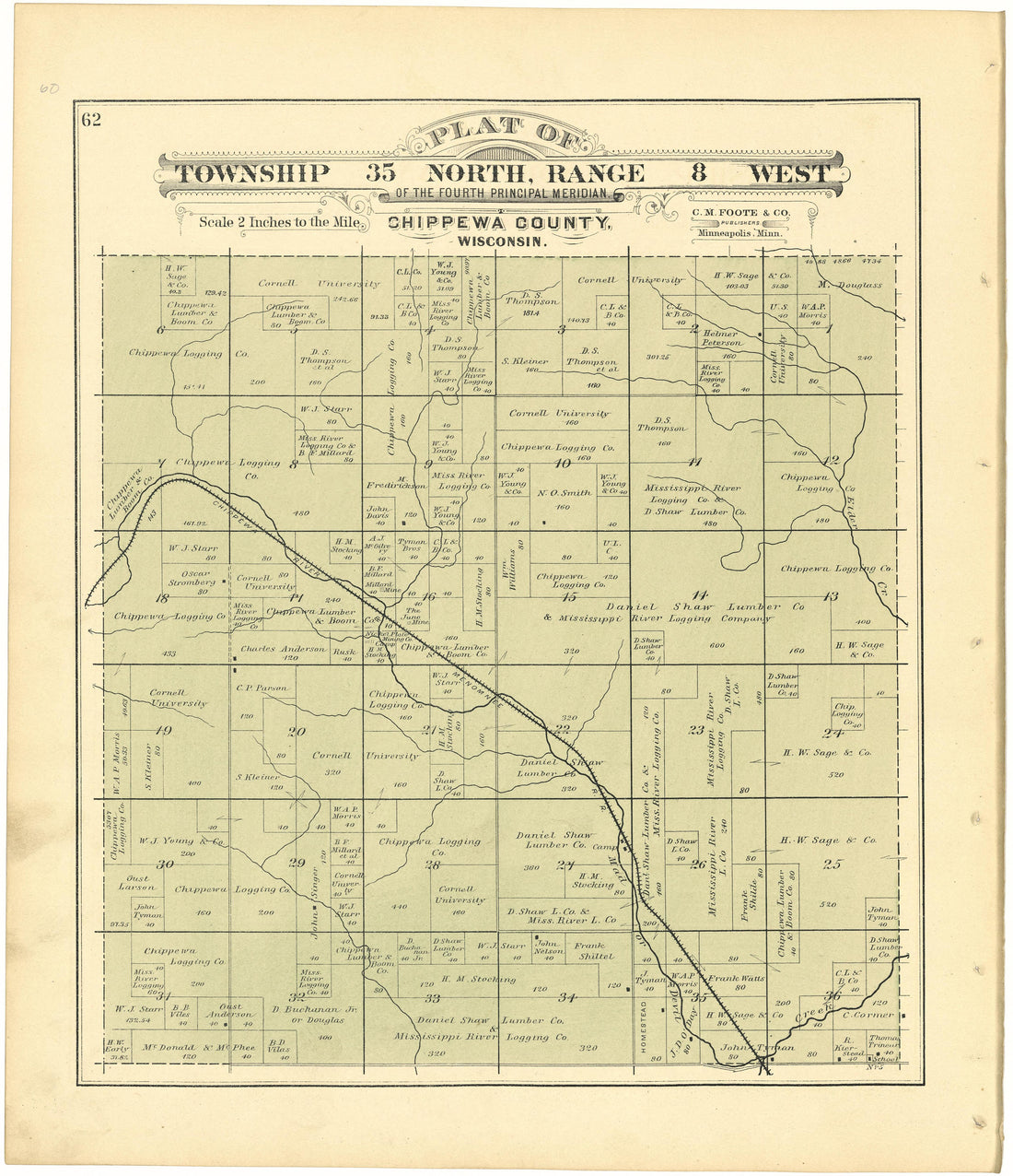Plat of Township 35 North, Range 8 West from Plat Book of Chippewa County, Wisconsin 1888 by Relic Map Company