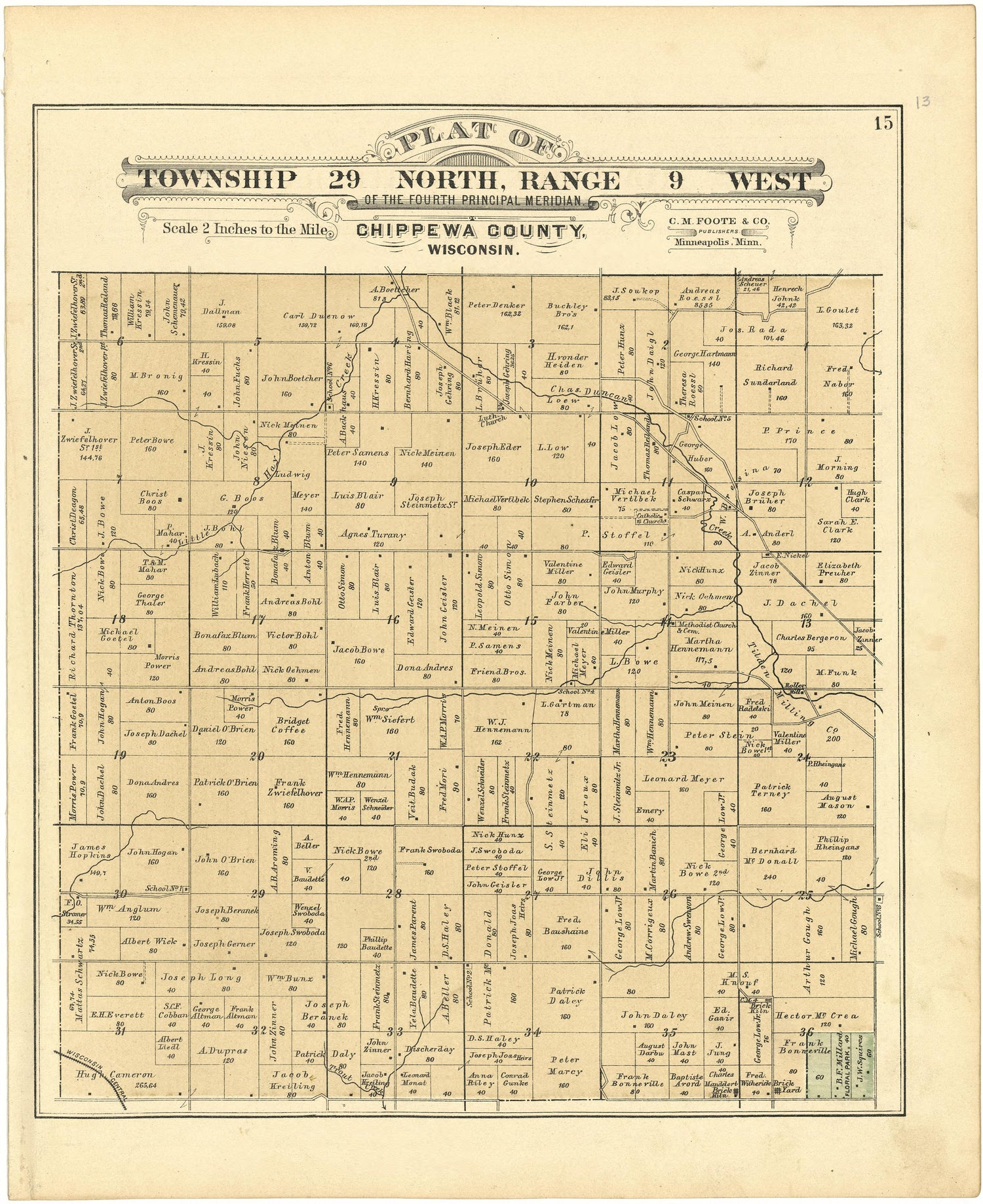 Plat of Township 29 North, Range 9 West from Plat Book of Chippewa County, Wisconsin 1888 by Relic Map Company