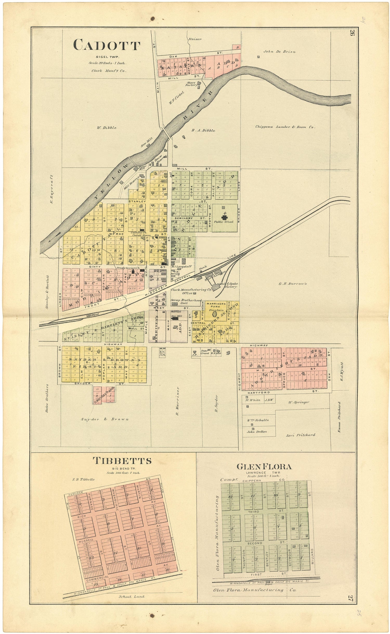 Cadott; Tibbetts; Glen Flora from Plat Book of Chippewa County, Wisconsin 1888 by Relic Map Company