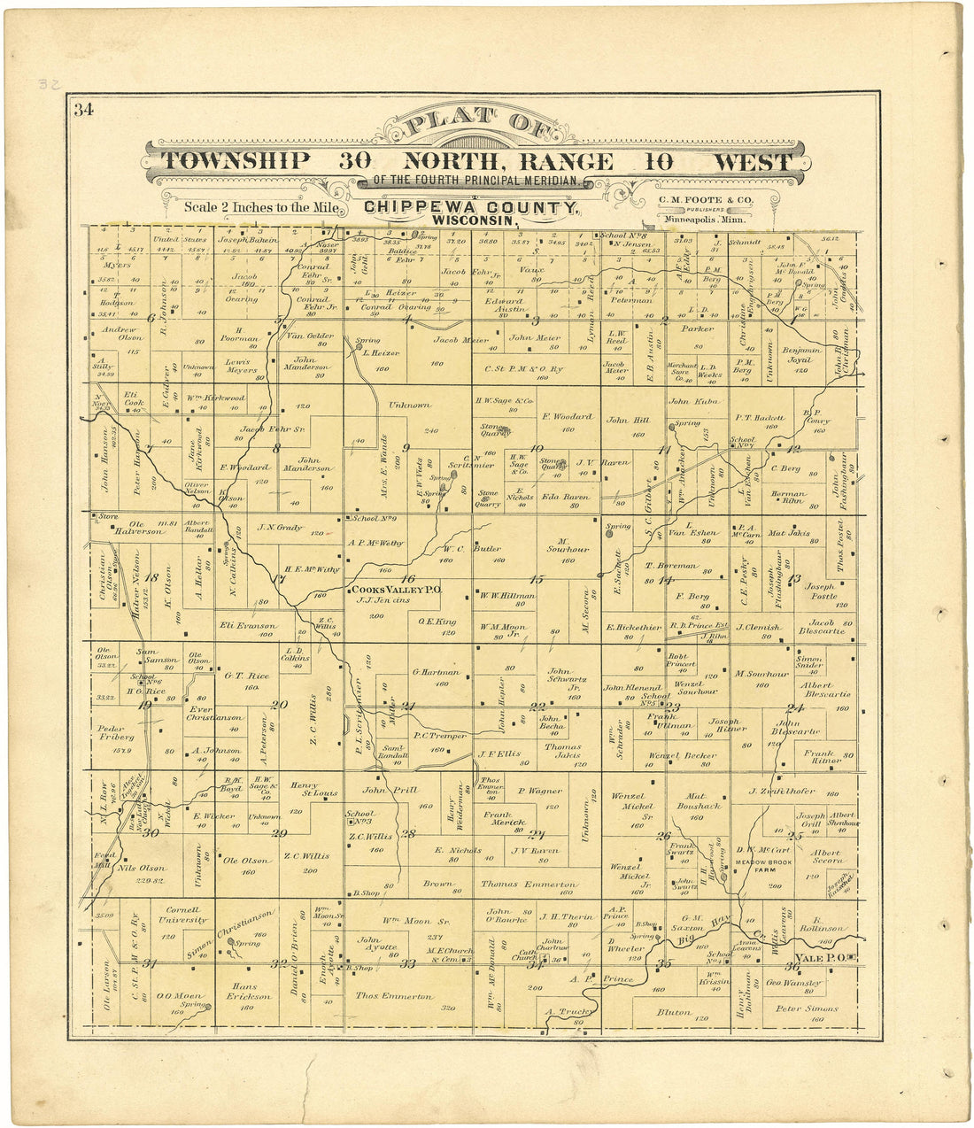 Plat of Township 30 North, Range 10 West from Plat Book of Chippewa County, Wisconsin 1888 by Relic Map Company