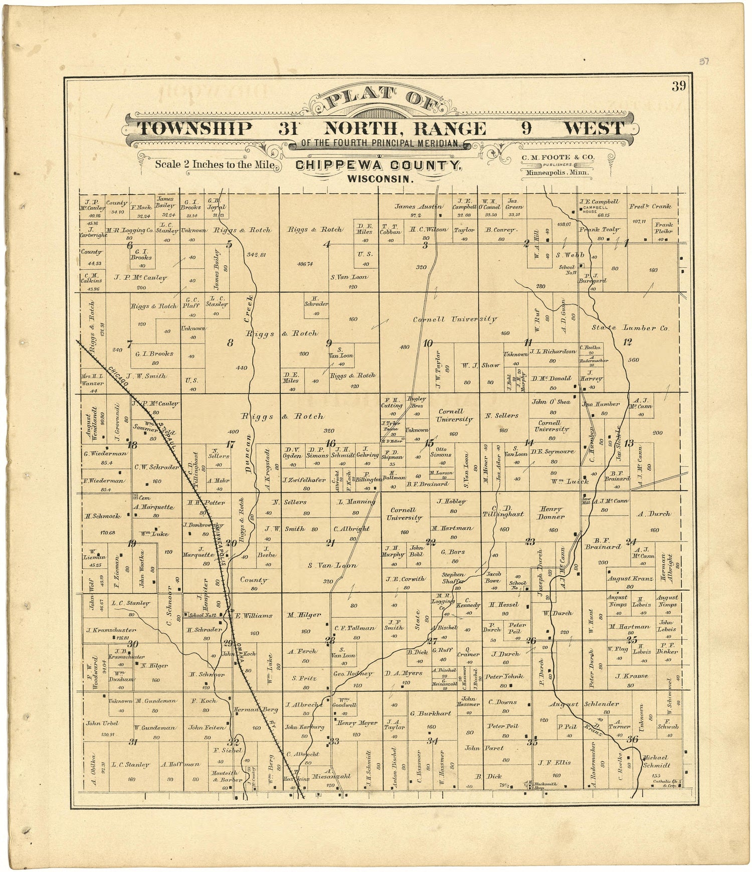 Plat of Township 31 North, Range 9 West from Plat Book of Chippewa County, Wisconsin 1888 by Relic Map Company