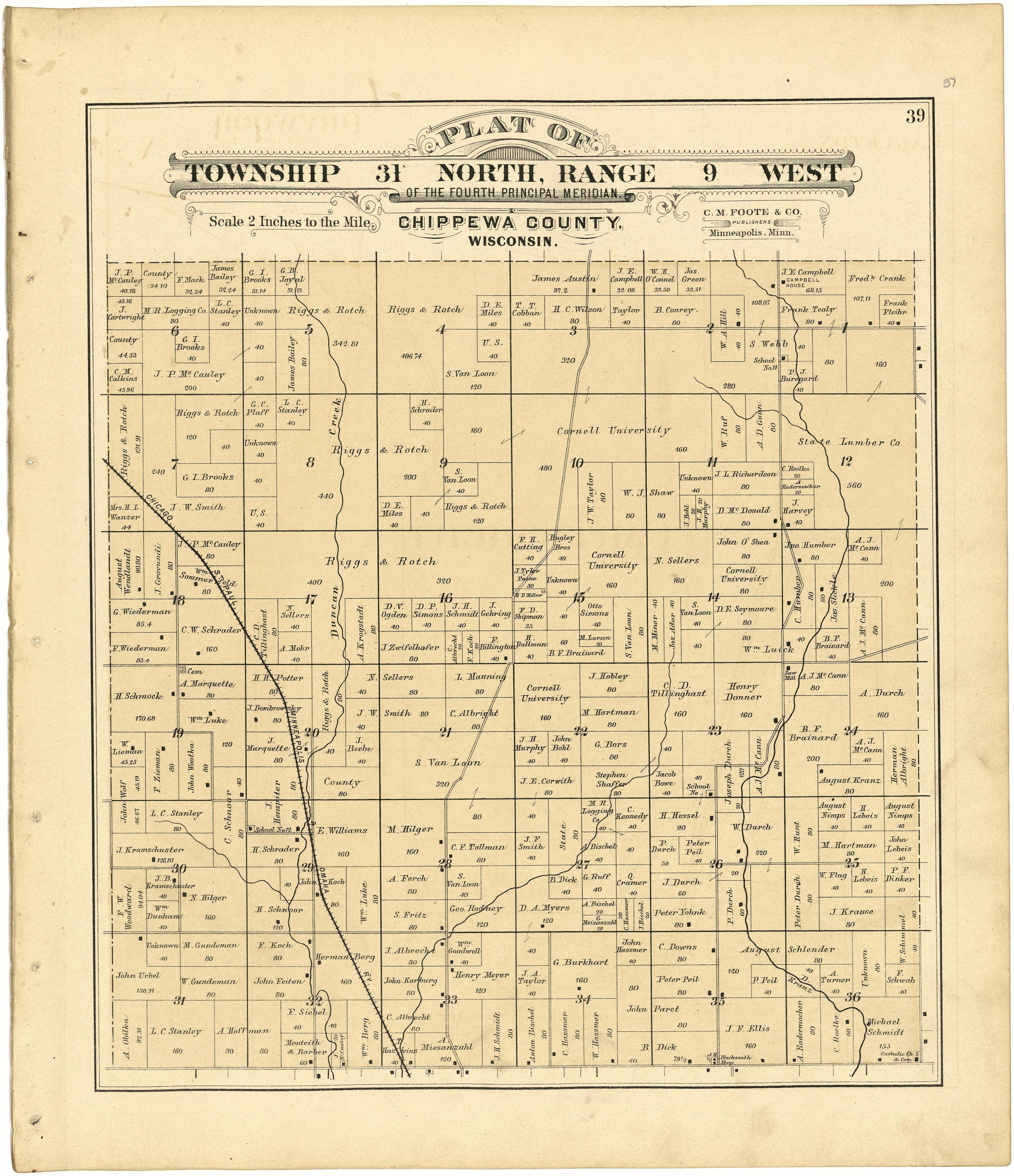 Plat of Township 31 North, Range 9 West from Plat Book of Chippewa County, Wisconsin 1888 by Relic Map Company