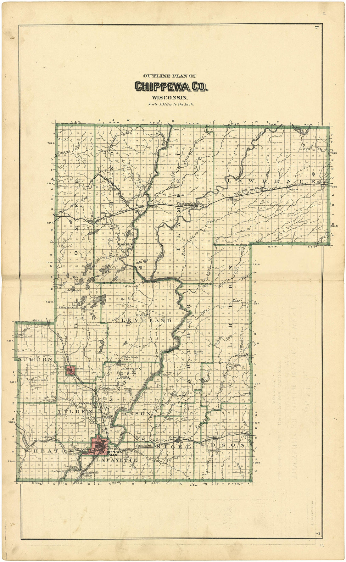 Outline Plan of Chippewa County, Wisconsin from Plat Book of Chippewa County, Wisconsin 1888 by Relic Map Company