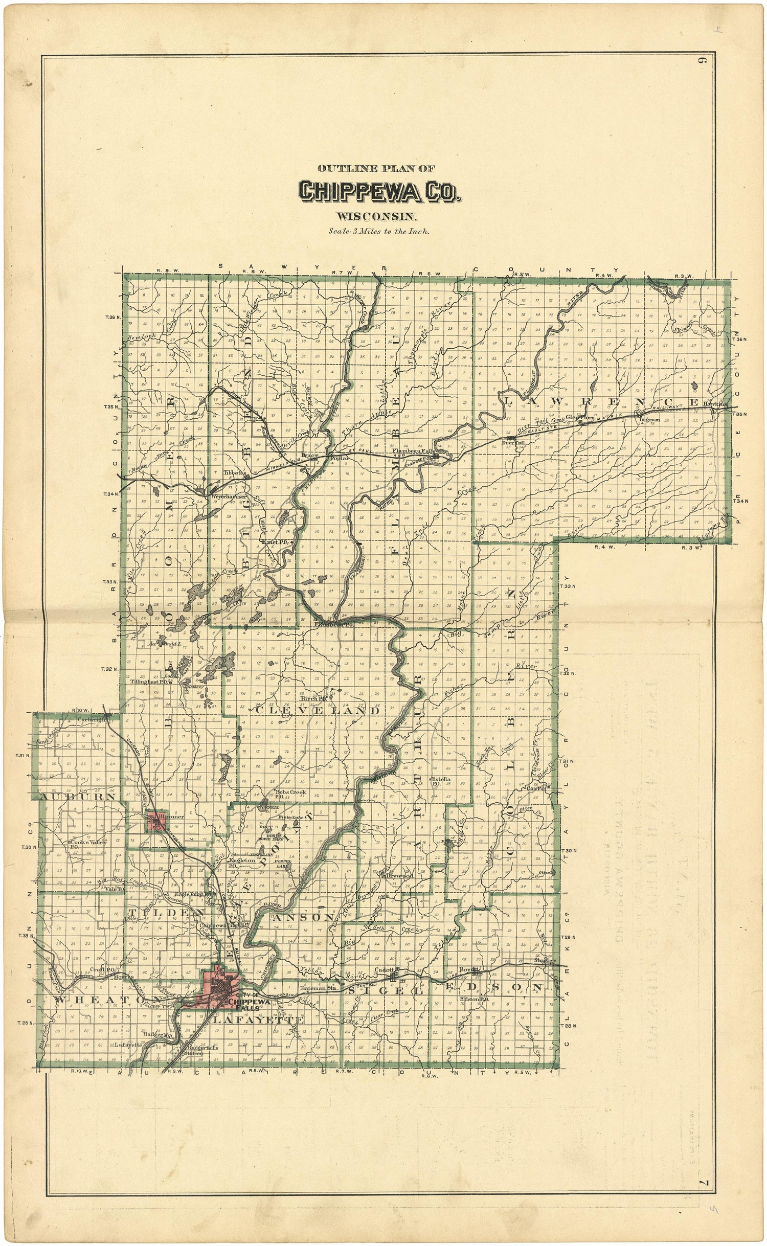 Outline Plan of Chippewa County, Wisconsin from Plat Book of Chippewa County, Wisconsin 1888 by Relic Map Company