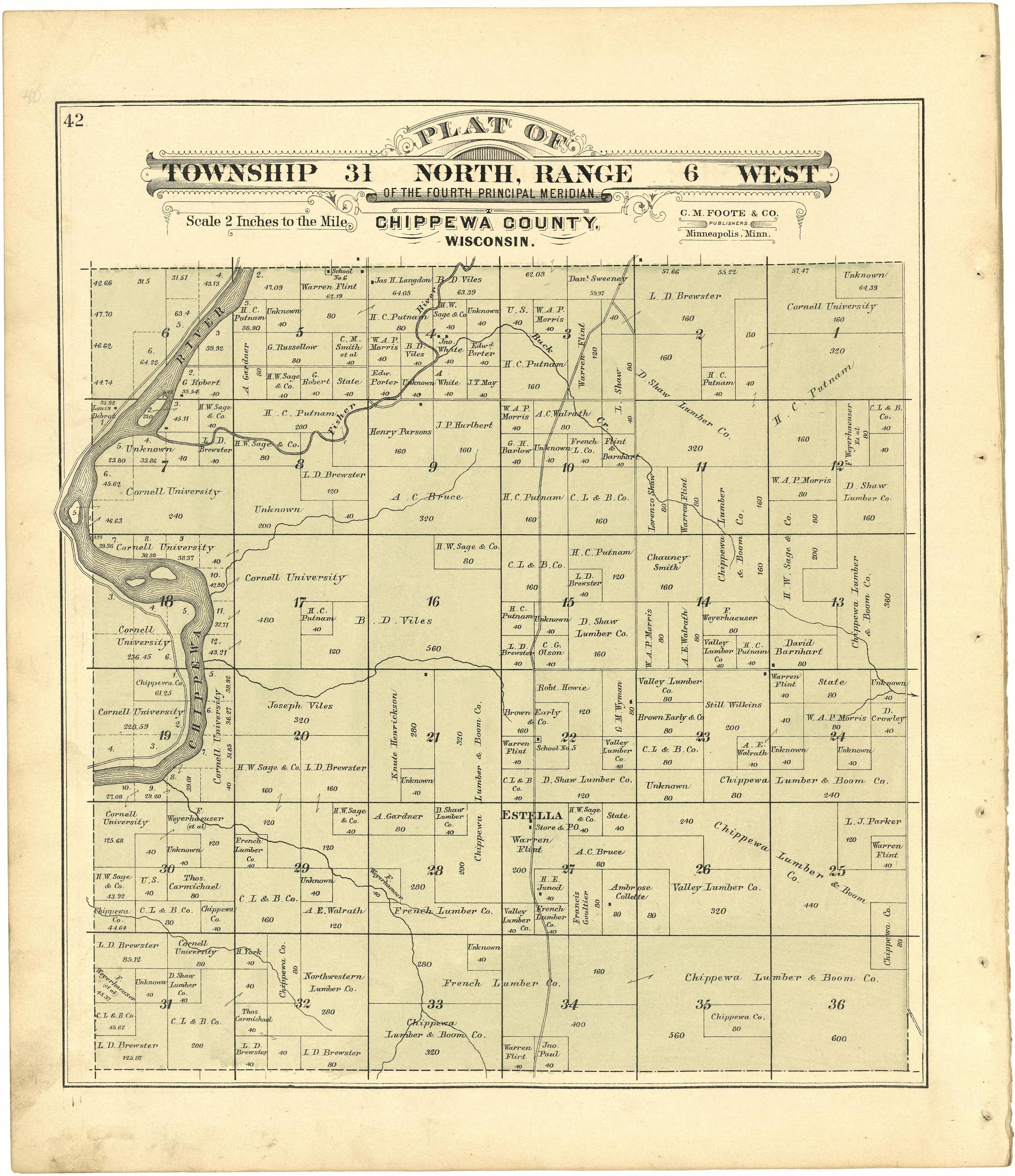 Plat of Township 31 North, Range 6 West from Plat Book of Chippewa County, Wisconsin 1888 by Relic Map Company