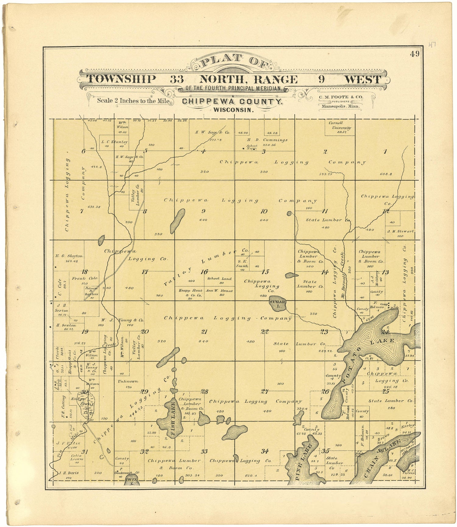 Plat of Township 33 North, Range 9 West from Plat Book of Chippewa County, Wisconsin 1888 by Relic Map Company