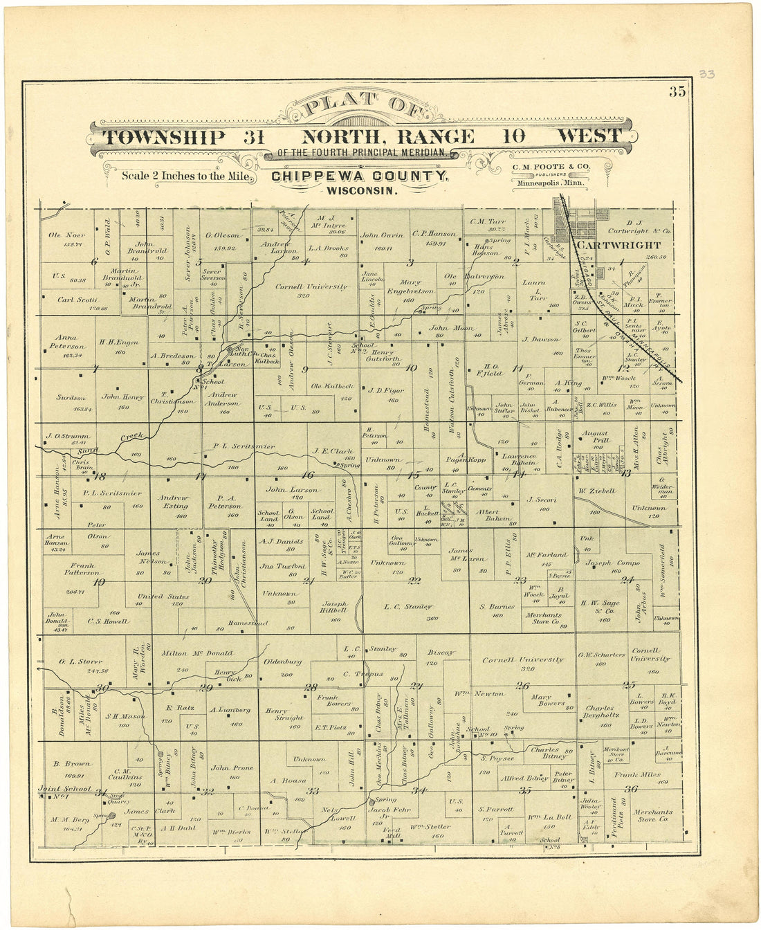 Plat of Township 31 North, Range 10 West from Plat Book of Chippewa County, Wisconsin 1888 by Relic Map Company