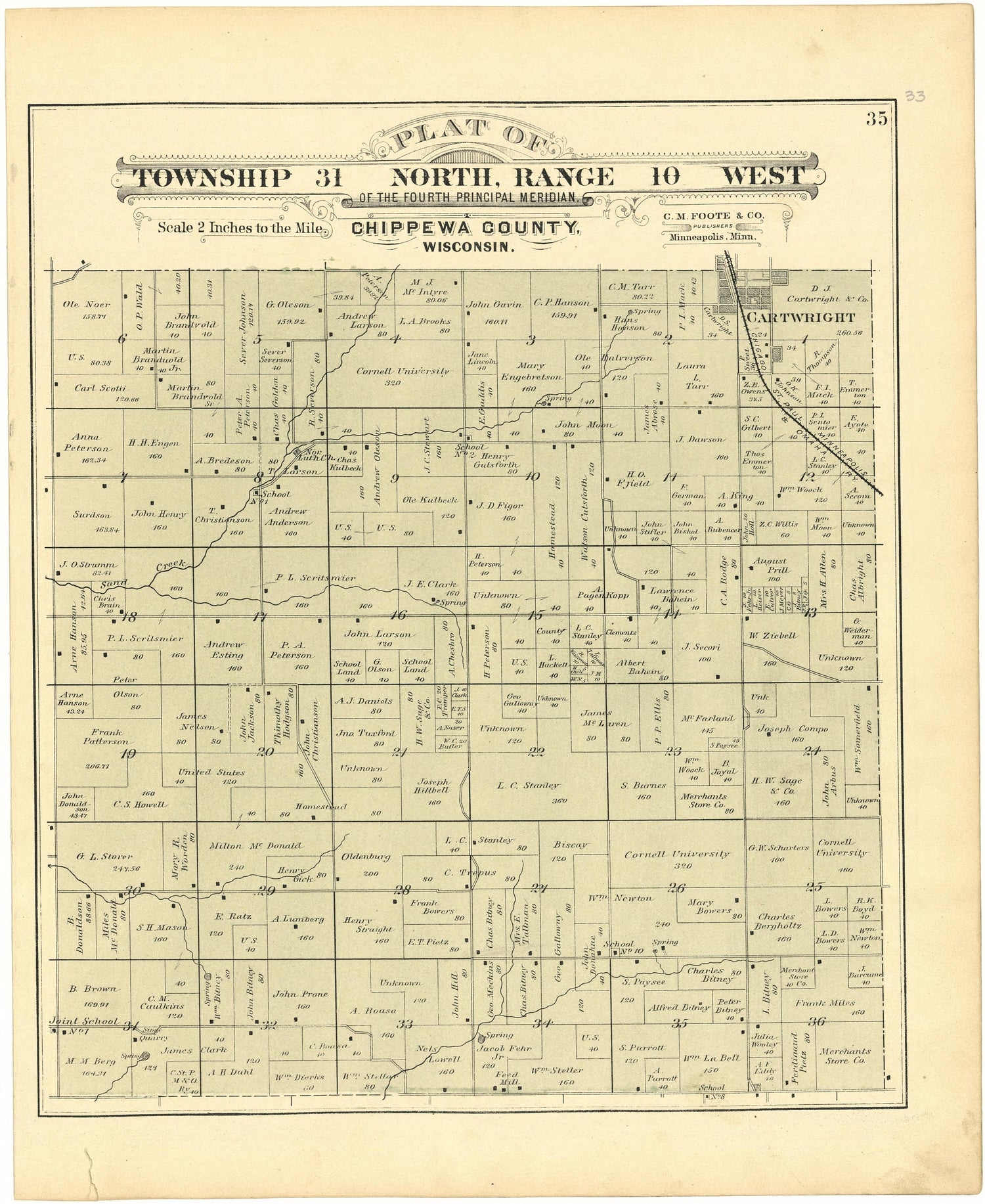 Plat of Township 31 North, Range 10 West from Plat Book of Chippewa County, Wisconsin 1888 by Relic Map Company