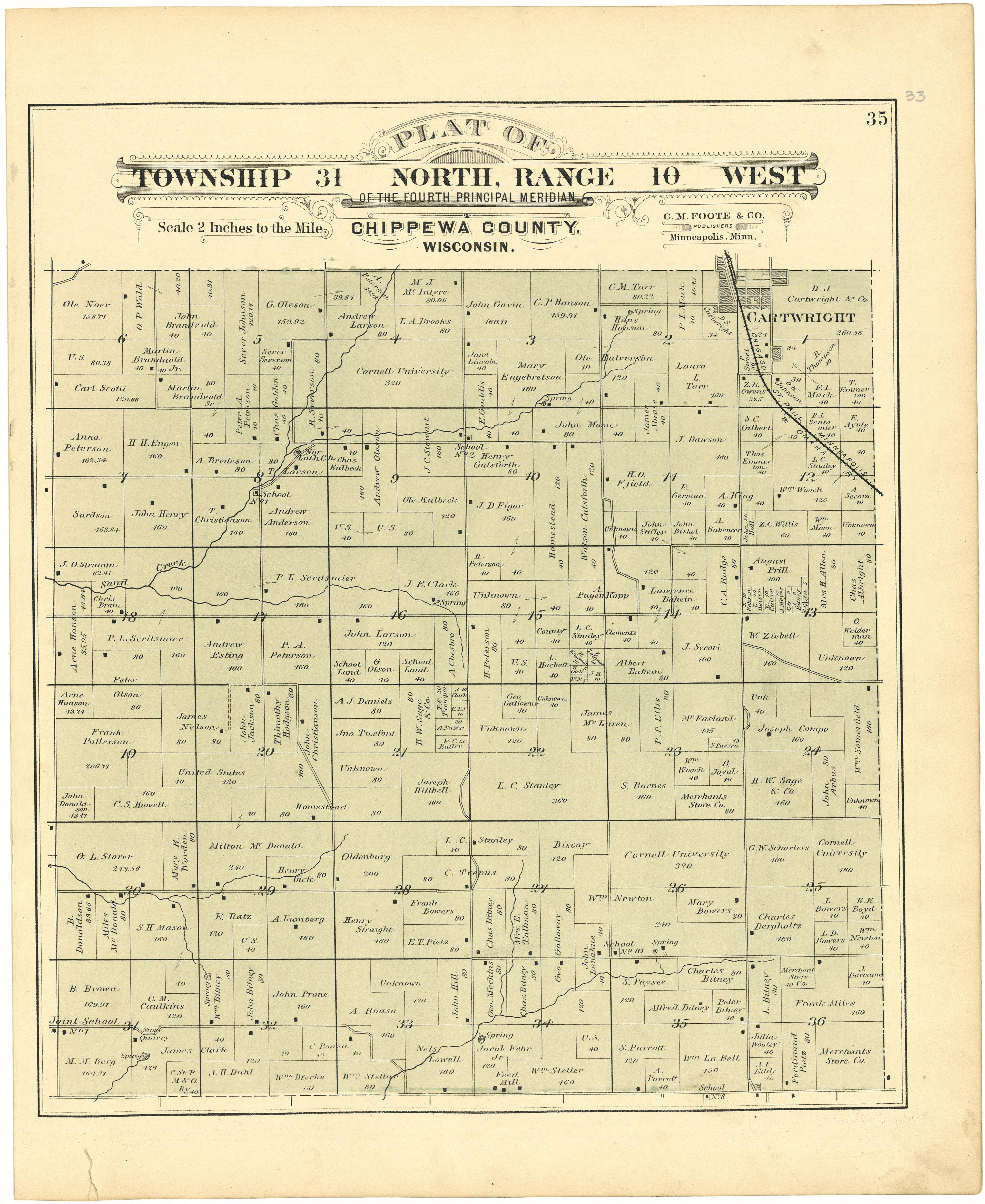 Plat of Township 31 North, Range 10 West from Plat Book of Chippewa County, Wisconsin 1888 by Relic Map Company
