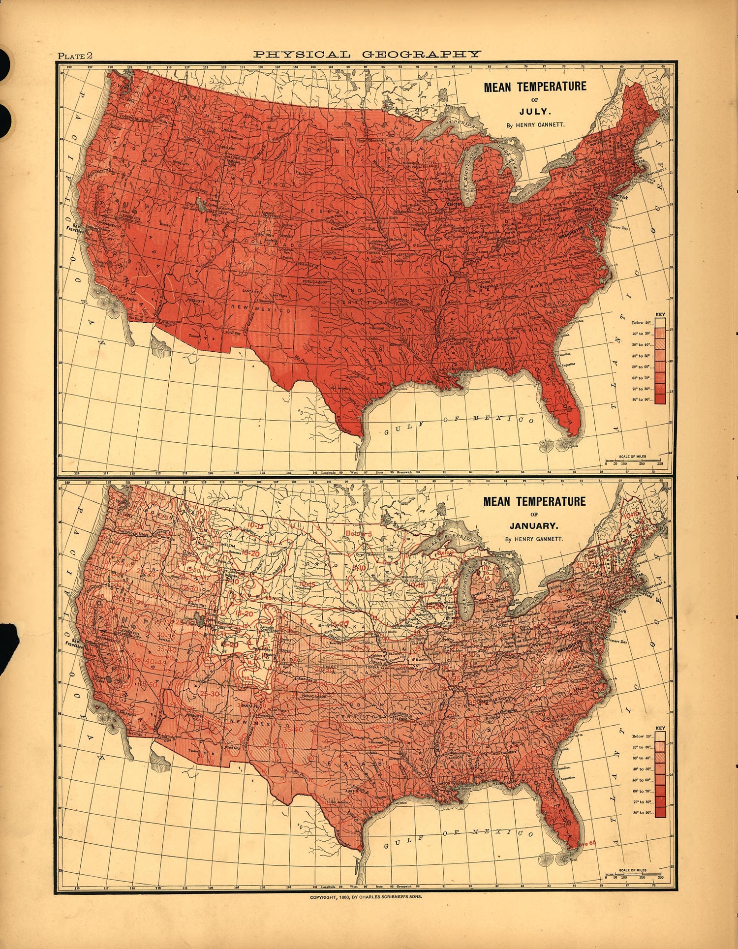 Plate 2: Physical Geography (Mean Temperatures) from Scribner&