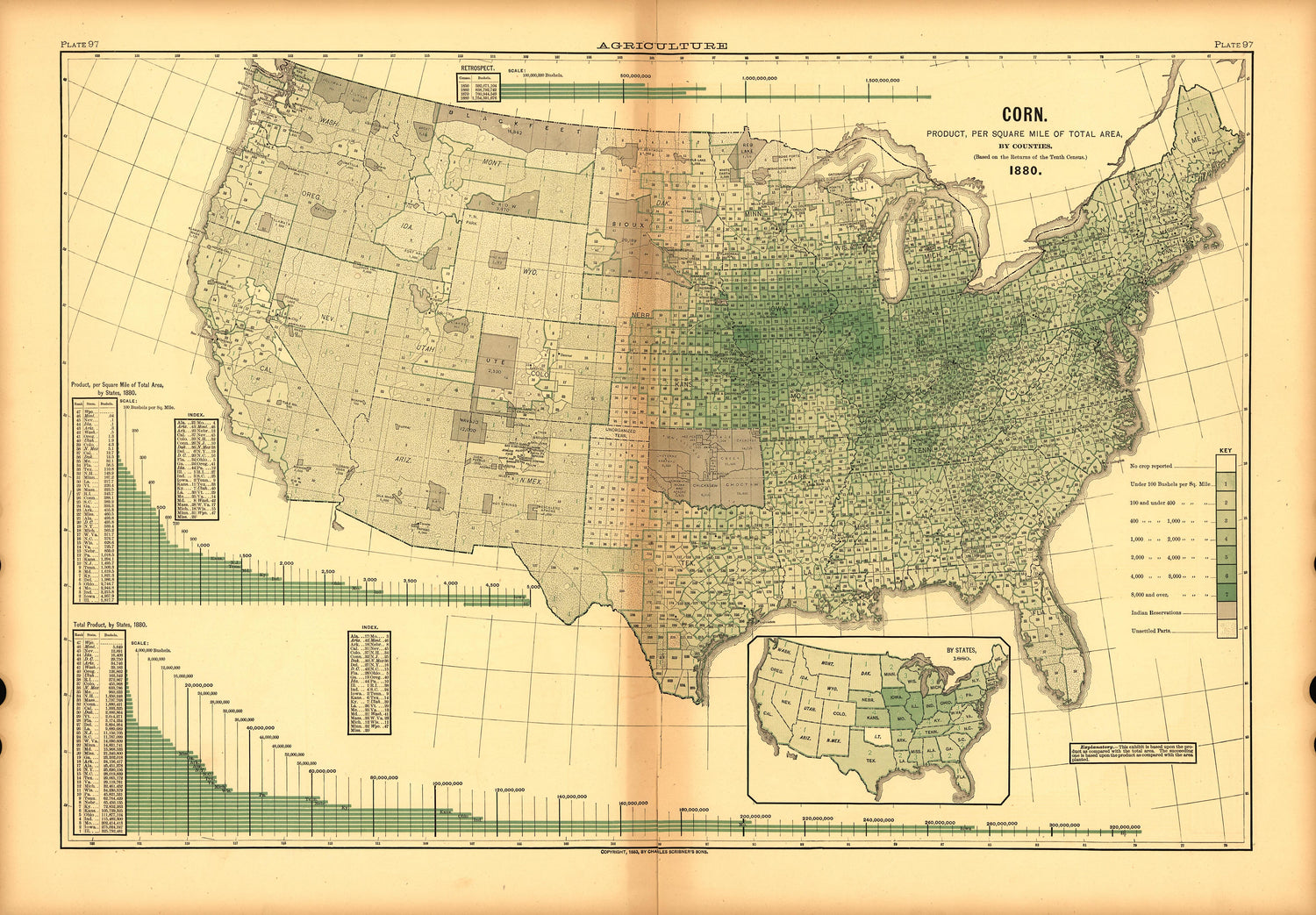 Plate 97: Agriculture (Corn Per Square Mile) from Scribner&