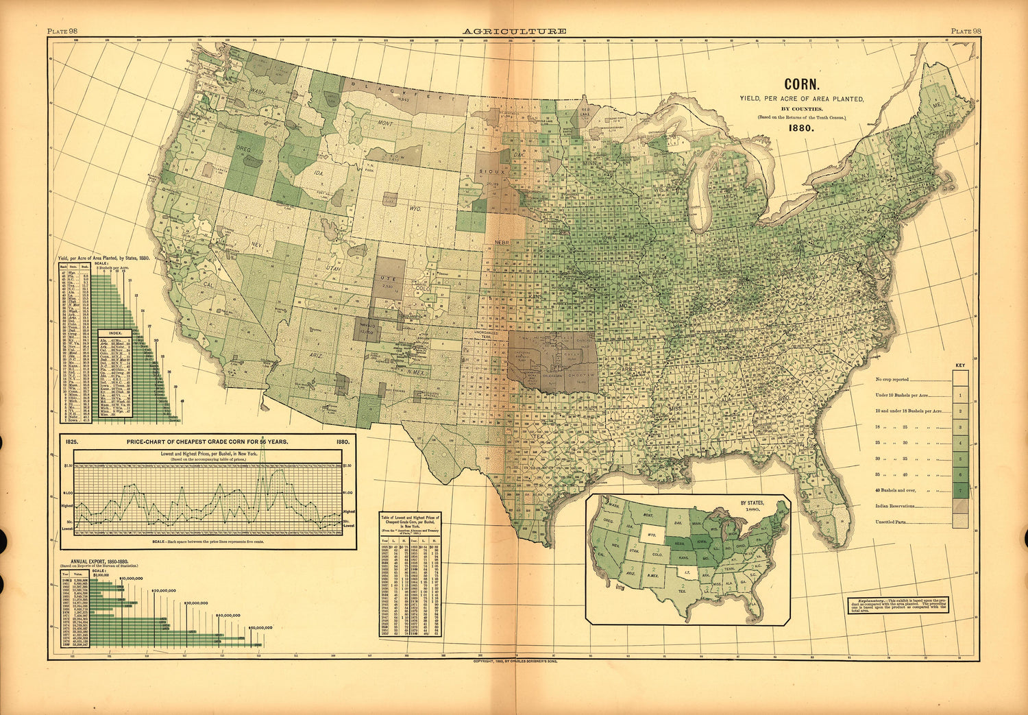 Plate 98: Agriculture (Corn Per Acre Planted) from Scribner&