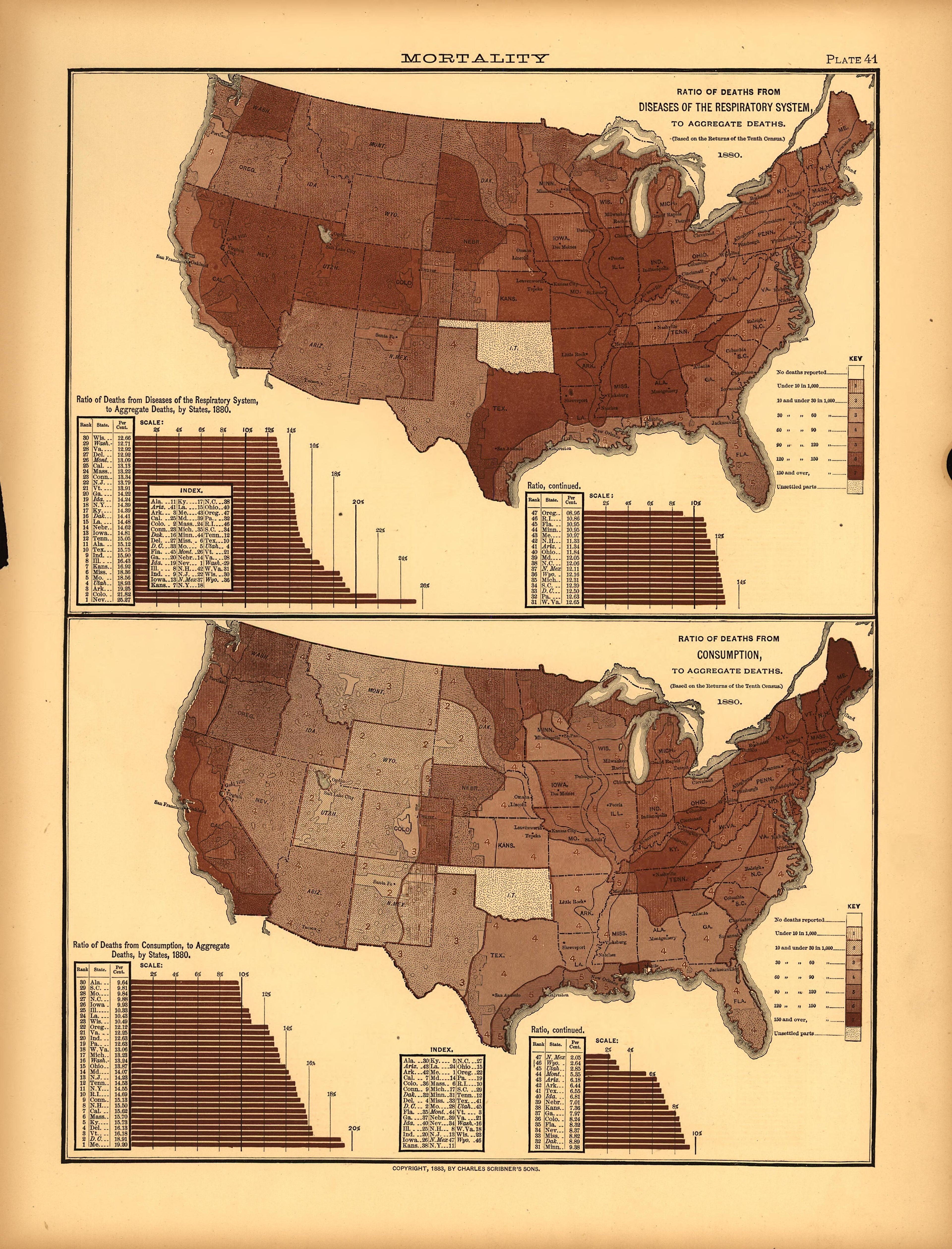 Plate 41: Mortality (Deaths from Respiratory Diseases, Consumption) from Scribner&