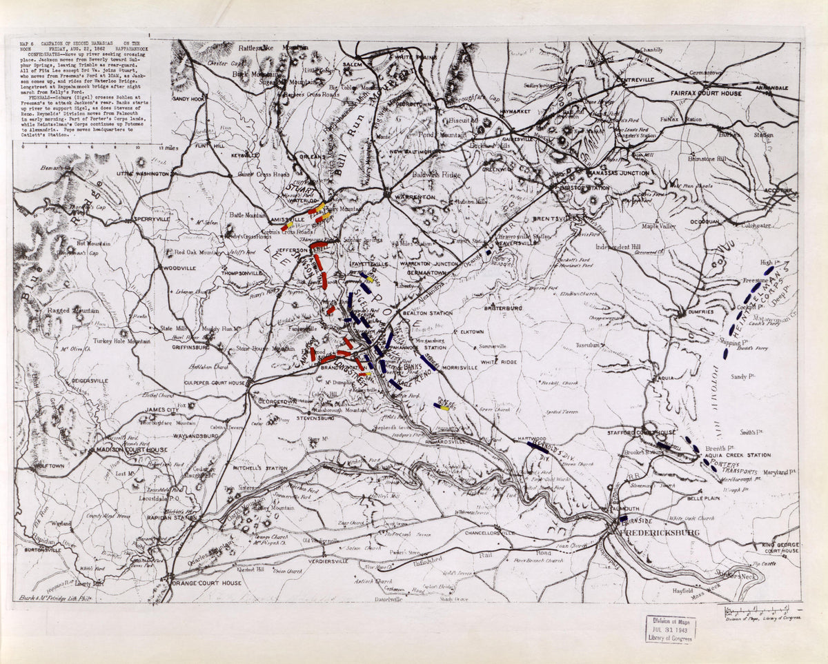 Map 6: Noon, Fri., August 22, 1862; On the Rappahannock from Second Manassas Campaign, August 17 - September 1, 1862 by Relic Map Company