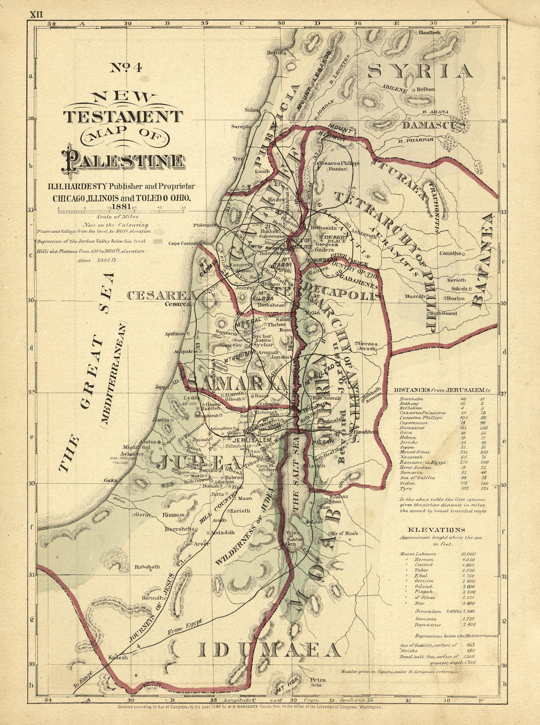 No. 4 New Testament Map of Palestine from Historical Hand-atlas, Illustrated, Containing Large Scale Copper Plate Maps of Each State and Territory of the United States, and the Provinces of Canada, Together With a Complete Reference Map of the World, ... by Relic Map Company