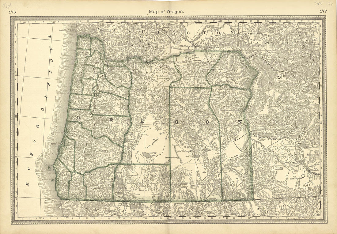 Map of Oregon from Historical Hand-atlas, Illustrated, Containing Large Scale Copper Plate Maps of Each State and Territory of the United States, and the Provinces of Canada, Together With a Complete Reference Map of the World, … 1881 by Relic Map Company