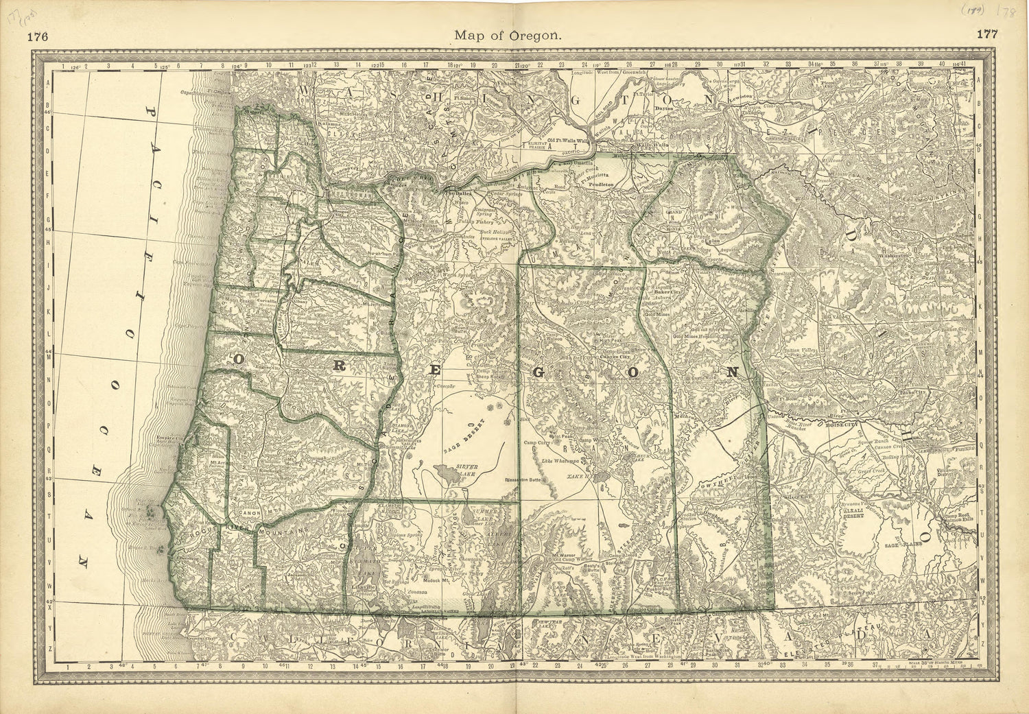 Map of Oregon from Historical Hand-atlas, Illustrated, Containing Large Scale Copper Plate Maps of Each State and Territory of the United States, and the Provinces of Canada, Together With a Complete Reference Map of the World, … 1881 by Relic Map Company
