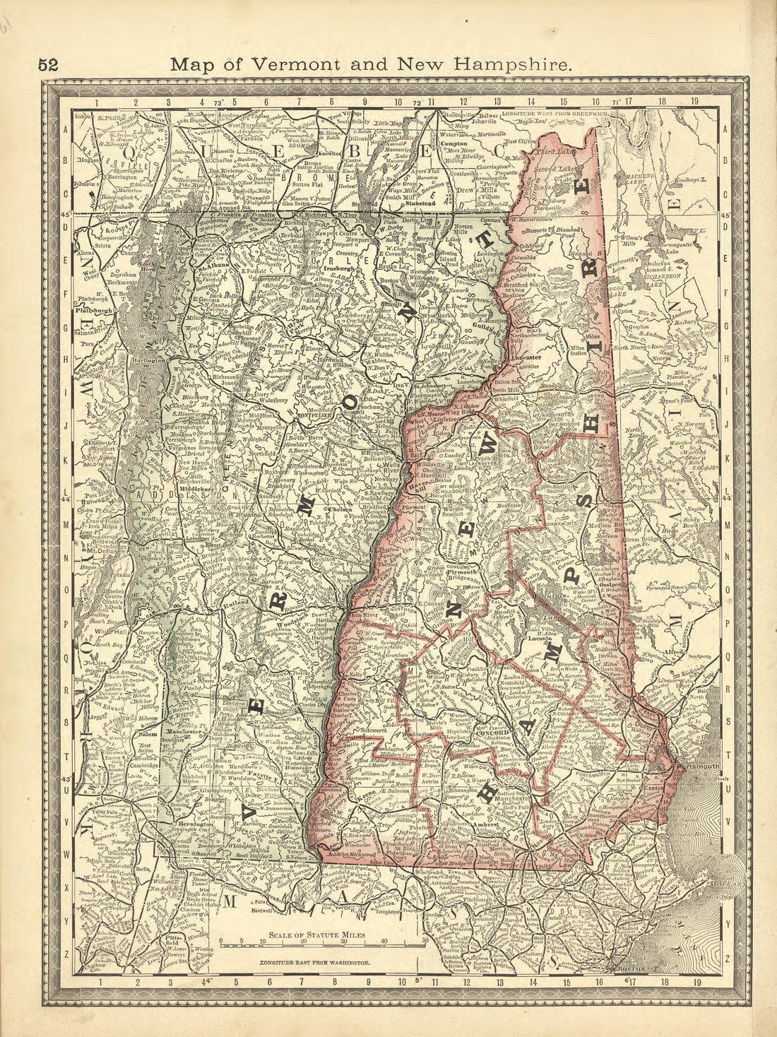 Map of Vermont and New Hampshire from Historical Hand-atlas, Illustrated, Containing Large Scale Copper Plate Maps of Each State and Territory of the United States, and the Provinces of Canada, Together With a Complete Reference Map of the World, … 1881 by Relic Map Company