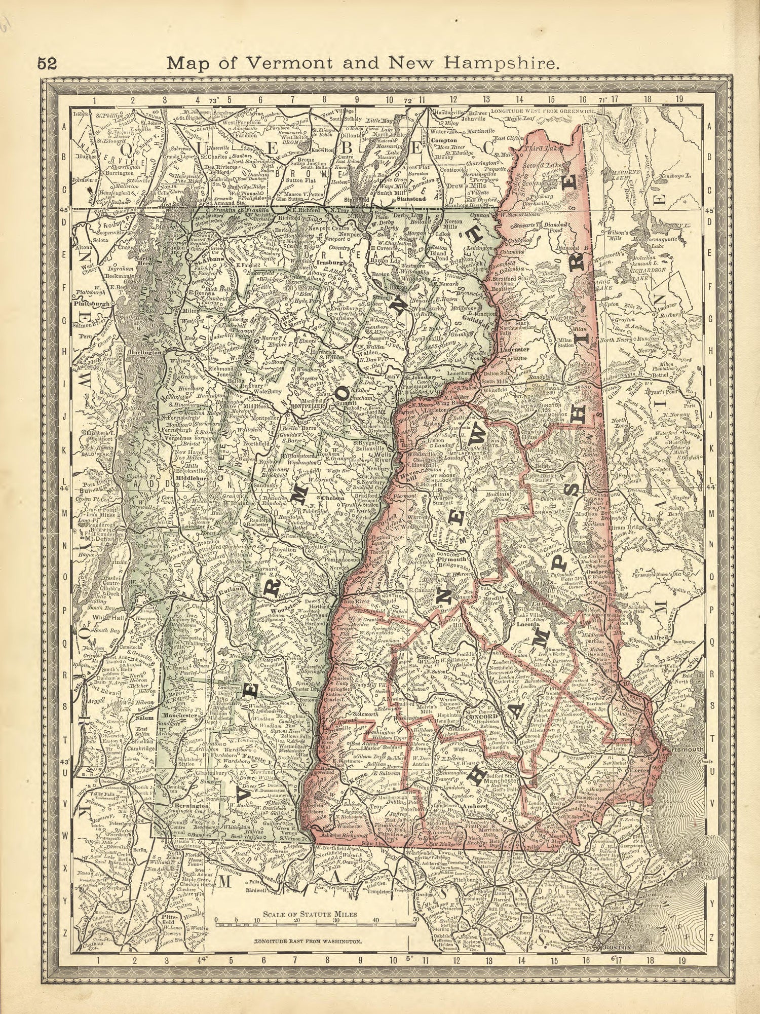 Map of Vermont and New Hampshire from Historical Hand-atlas, Illustrated, Containing Large Scale Copper Plate Maps of Each State and Territory of the United States, and the Provinces of Canada, Together With a Complete Reference Map of the World, … 1881 by Relic Map Company