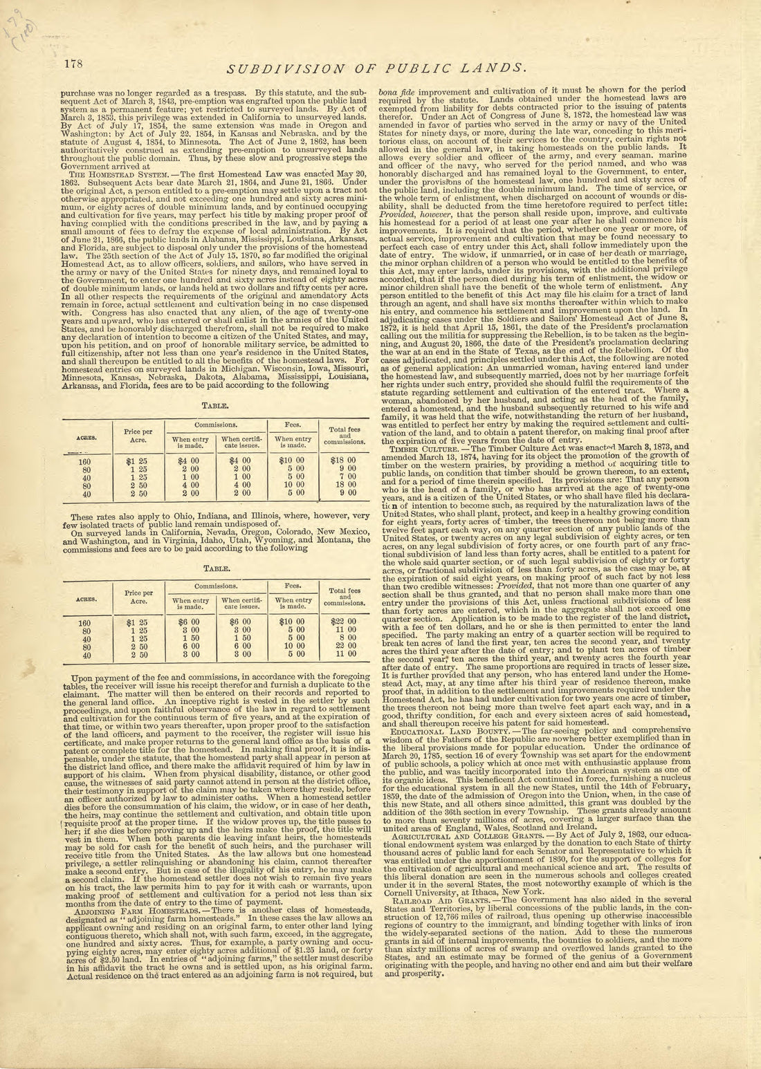 Subdivision of Public Lands - Continued from Historical Hand-atlas, Illustrated, Containing Large Scale Copper Plate Maps of Each State and Territory of the United States, and the Provinces of Canada, Together With a Complete Reference Map of the Worl... by Relic Map Company