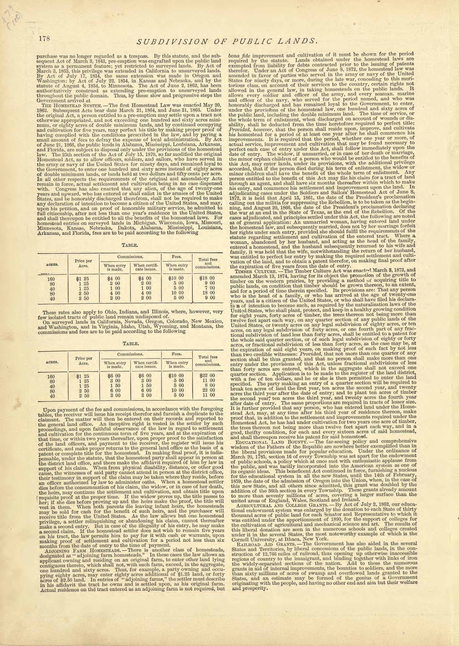 Subdivision of Public Lands - Continued from Historical Hand-atlas, Illustrated, Containing Large Scale Copper Plate Maps of Each State and Territory of the United States, and the Provinces of Canada, Together With a Complete Reference Map of the Worl... by Relic Map Company