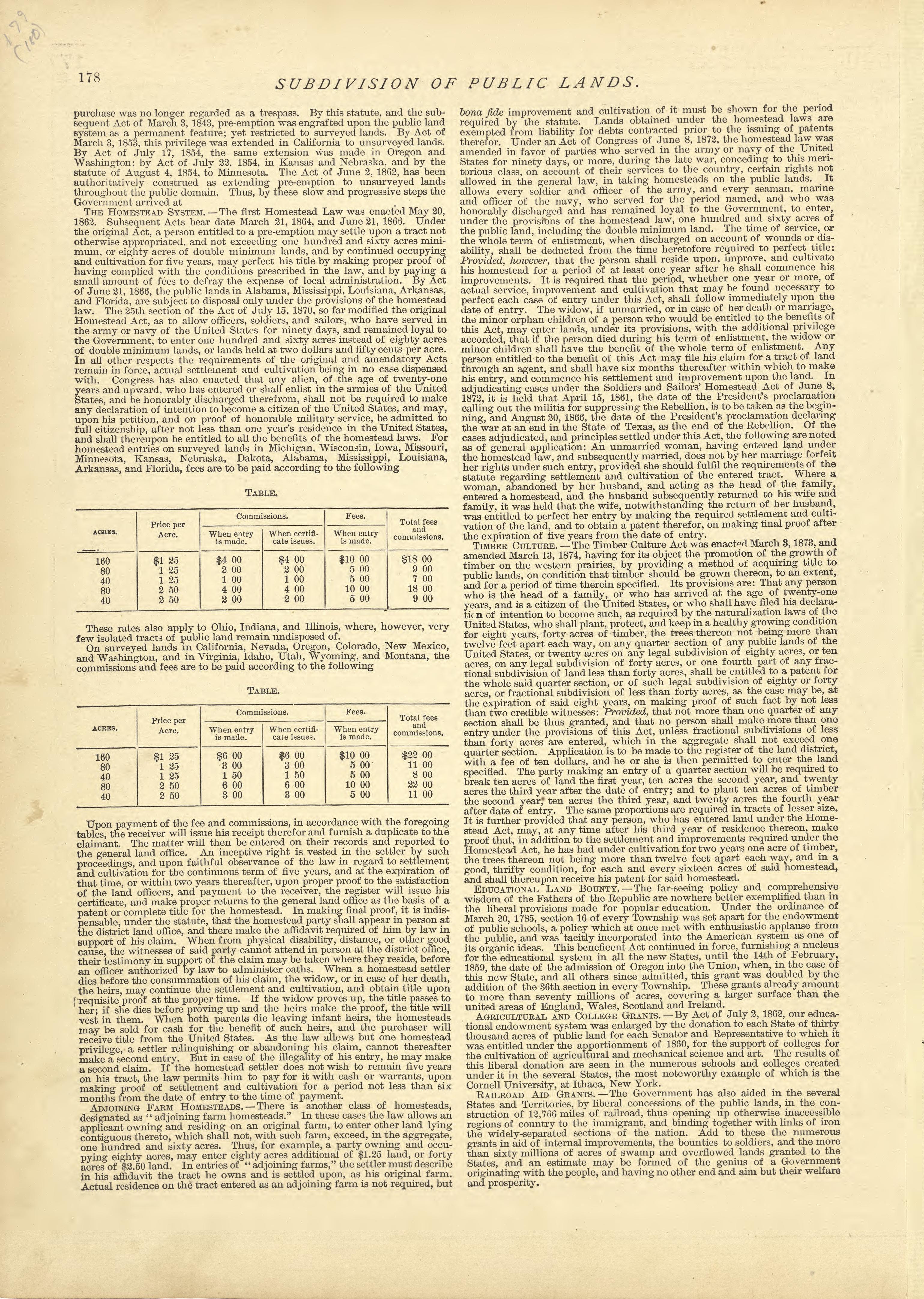 Subdivision of Public Lands - Continued from Historical Hand-atlas, Illustrated, Containing Large Scale Copper Plate Maps of Each State and Territory of the United States, and the Provinces of Canada, Together With a Complete Reference Map of the Worl... by Relic Map Company