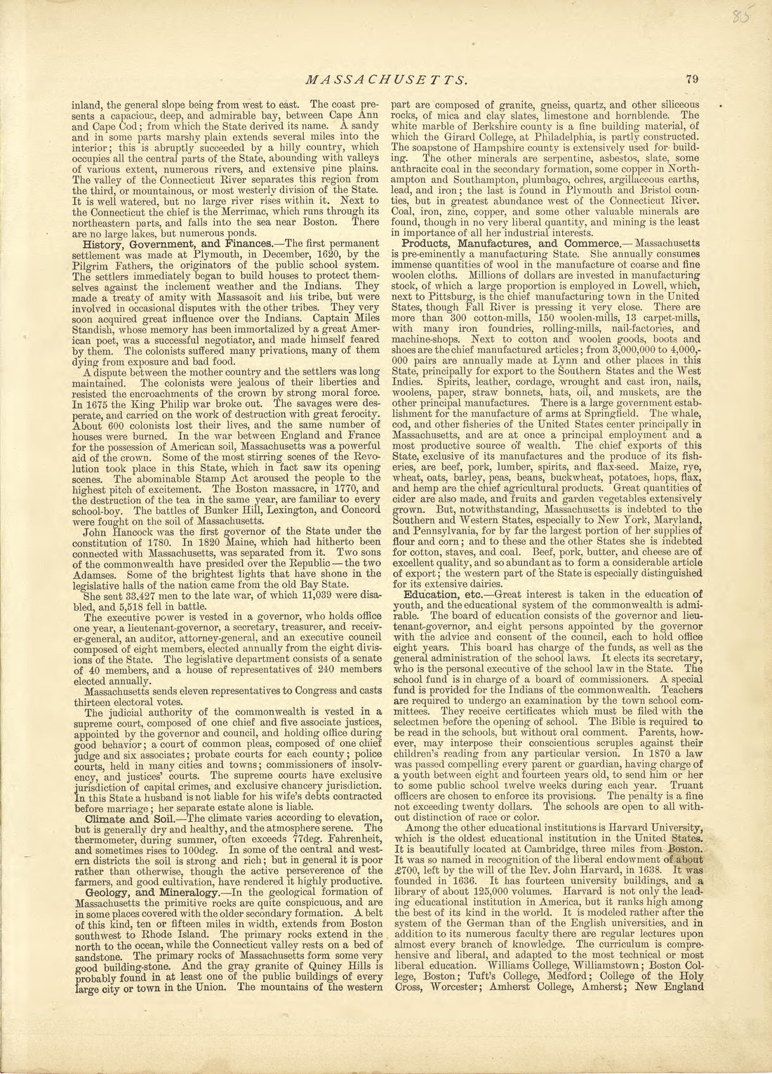 Massachusetts - Continued from Historical Hand-atlas, Illustrated, Containing Large Scale Copper Plate Maps of Each State and Territory of the United States, and the Provinces of Canada, Together With a Complete Reference Map of the World, … 1881 by Relic Map Company