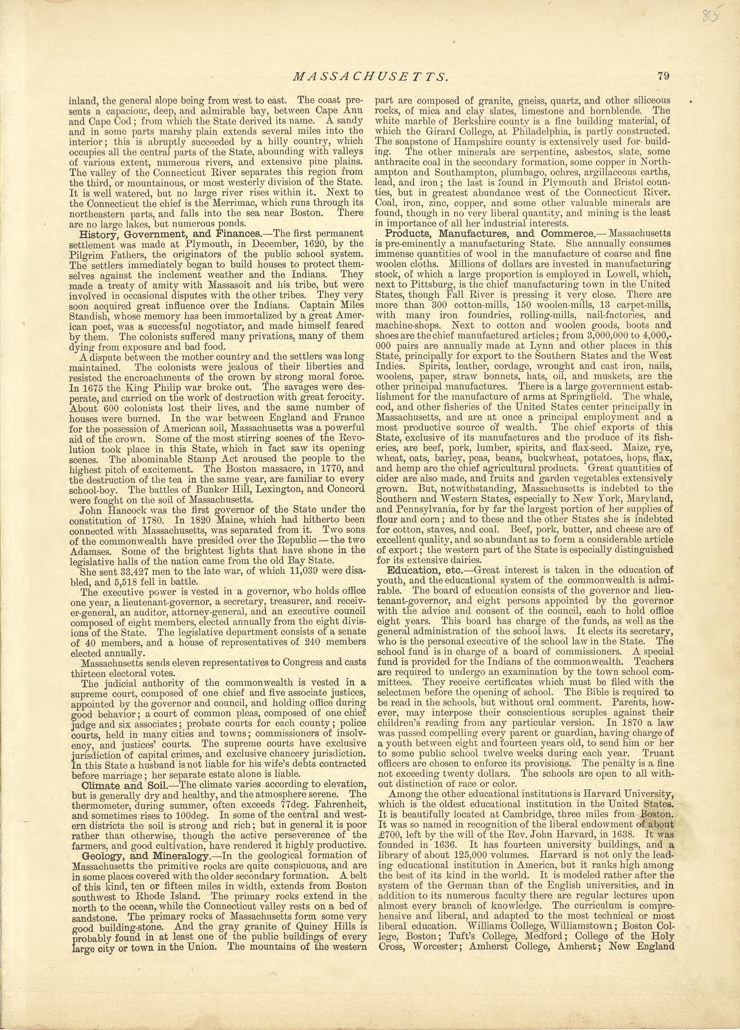 Massachusetts - Continued from Historical Hand-atlas, Illustrated, Containing Large Scale Copper Plate Maps of Each State and Territory of the United States, and the Provinces of Canada, Together With a Complete Reference Map of the World, … 1881 by Relic Map Company