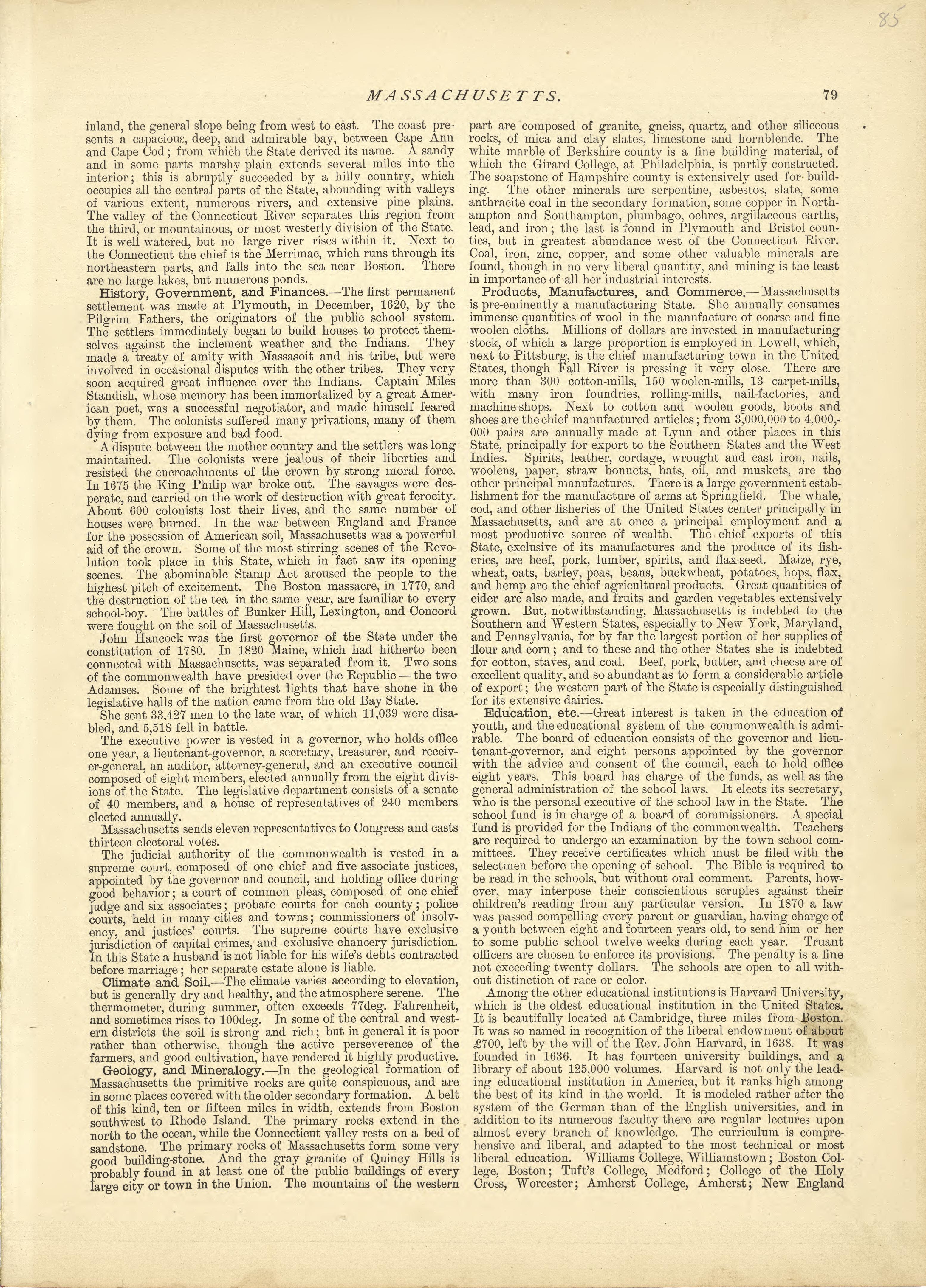 Massachusetts - Continued from Historical Hand-atlas, Illustrated, Containing Large Scale Copper Plate Maps of Each State and Territory of the United States, and the Provinces of Canada, Together With a Complete Reference Map of the World, … 1881 by Relic Map Company