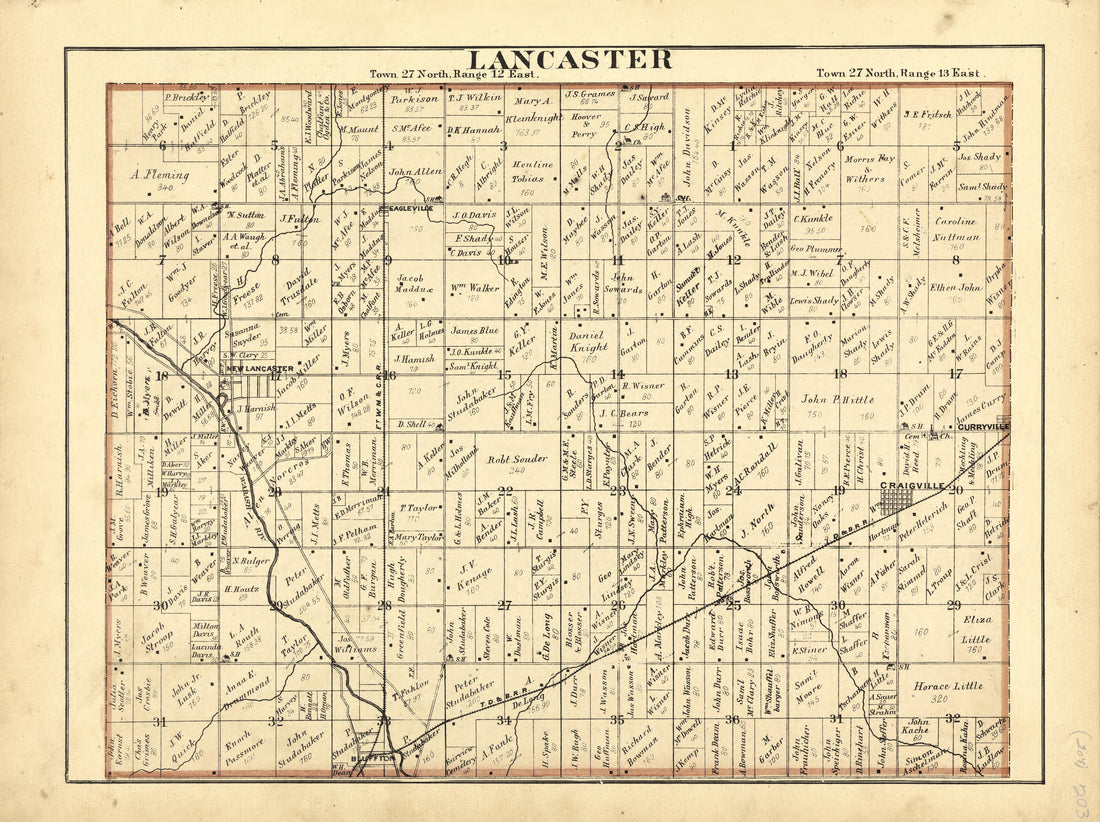 Map of Lancaster from Historical Hand-atlas, Illustrated, Containing Large Scale Copper Plate Maps of Each State and Territory of the United States, and the Provinces of Canada, Together With a Complete Reference Map of the World, … 1881 by Relic Map Company