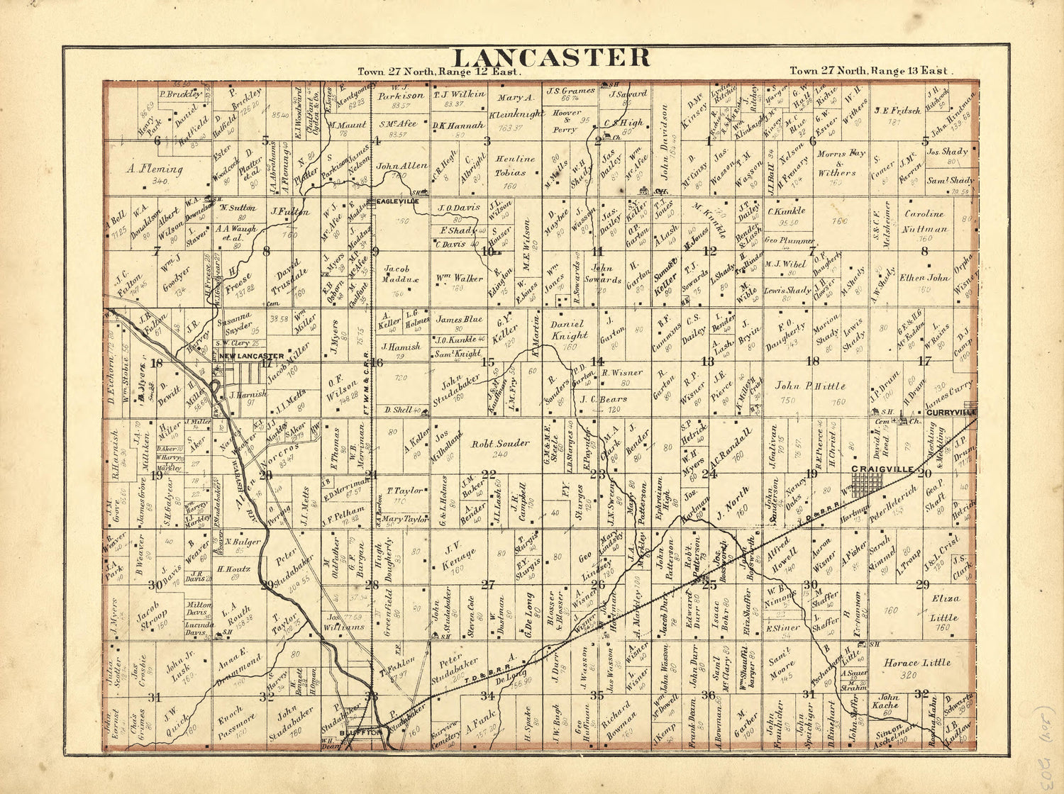 Map of Lancaster from Historical Hand-atlas, Illustrated, Containing Large Scale Copper Plate Maps of Each State and Territory of the United States, and the Provinces of Canada, Together With a Complete Reference Map of the World, … 1881 by Relic Map Company