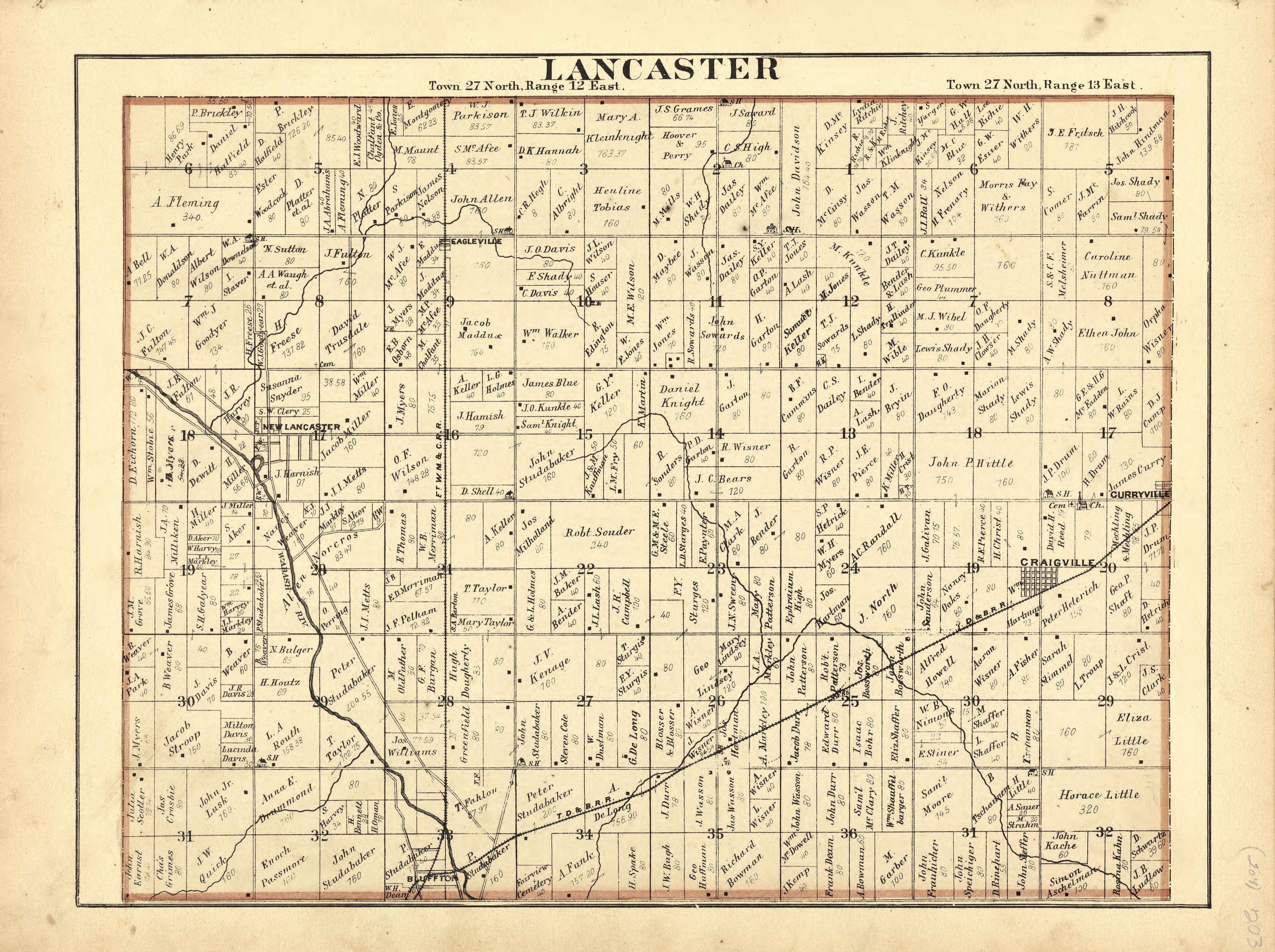 Map of Lancaster from Historical Hand-atlas, Illustrated, Containing Large Scale Copper Plate Maps of Each State and Territory of the United States, and the Provinces of Canada, Together With a Complete Reference Map of the World, … 1881 by Relic Map Company