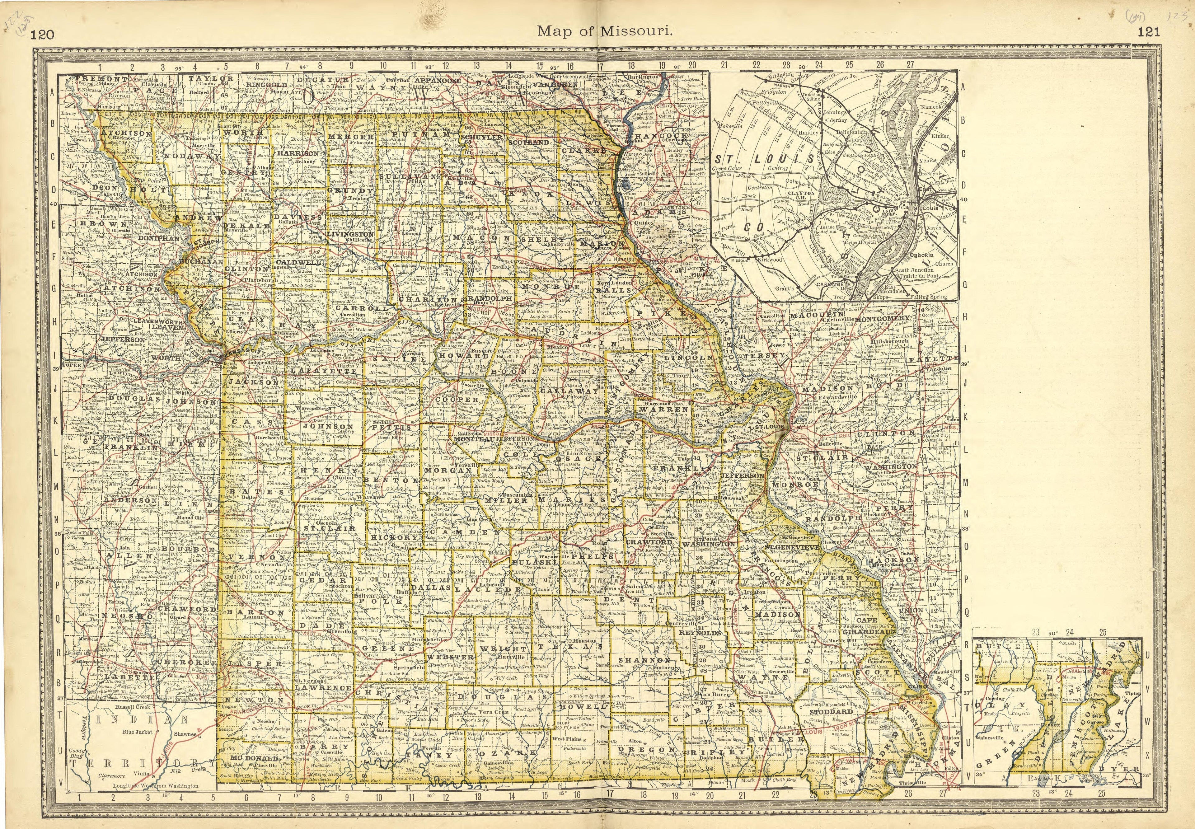 Map of Missouri from Historical Hand-atlas, Illustrated, Containing Large Scale Copper Plate Maps of Each State and Territory of the United States, and the Provinces of Canada, Together With a Complete Reference Map of the World, … 1881 by Relic Map Company