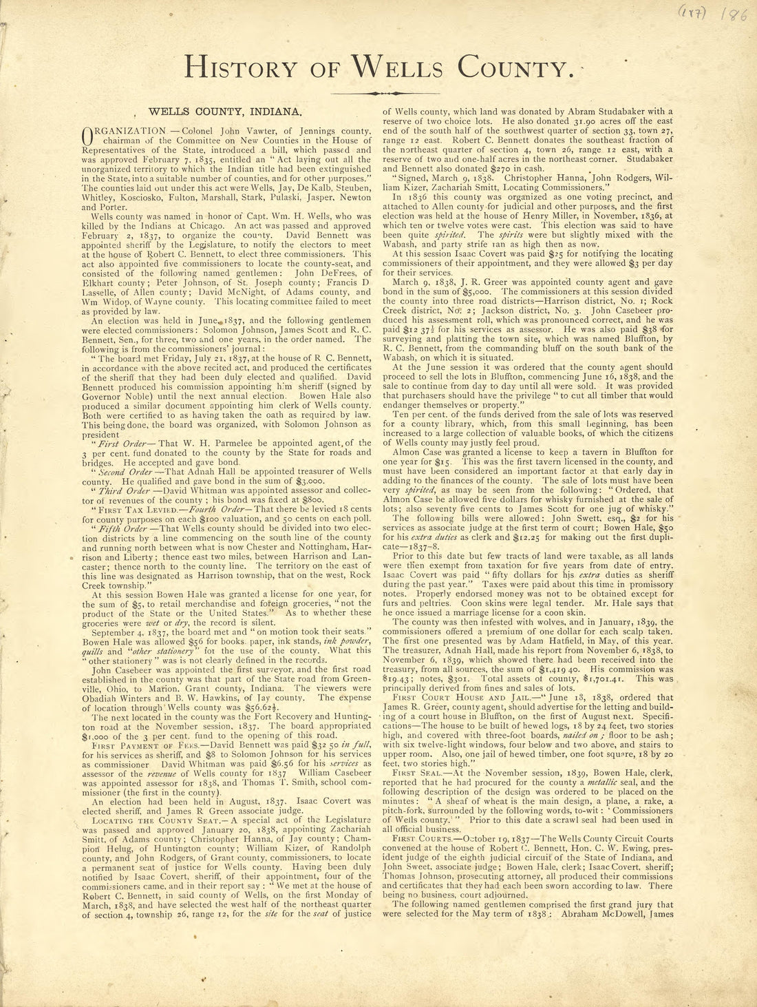 History of Wells County from Historical Hand-atlas, Illustrated, Containing Large Scale Copper Plate Maps of Each State and Territory of the United States, and the Provinces of Canada, Together With a Complete Reference Map of the World, … 1881 by Relic Map Company