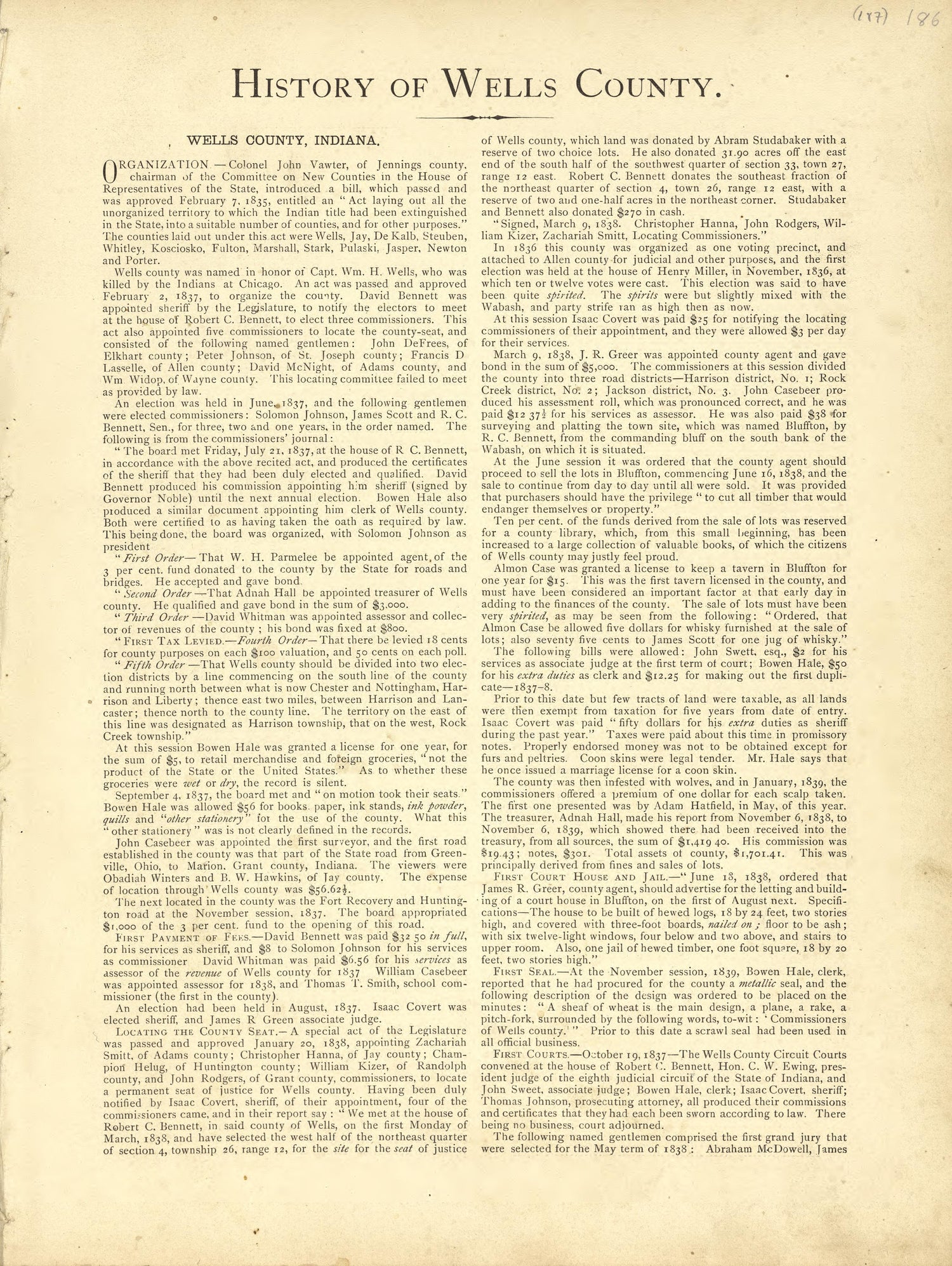 History of Wells County from Historical Hand-atlas, Illustrated, Containing Large Scale Copper Plate Maps of Each State and Territory of the United States, and the Provinces of Canada, Together With a Complete Reference Map of the World, … 1881 by Relic Map Company
