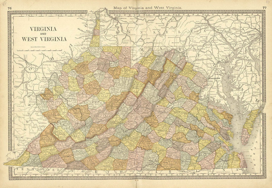 Map of Virginia and West Virginia from Historical Hand-atlas, Illustrated, Containing Large Scale Copper Plate Maps of Each State and Territory of the United States, and the Provinces of Canada, Together With a Complete Reference Map of the World, …... by Relic Map Company