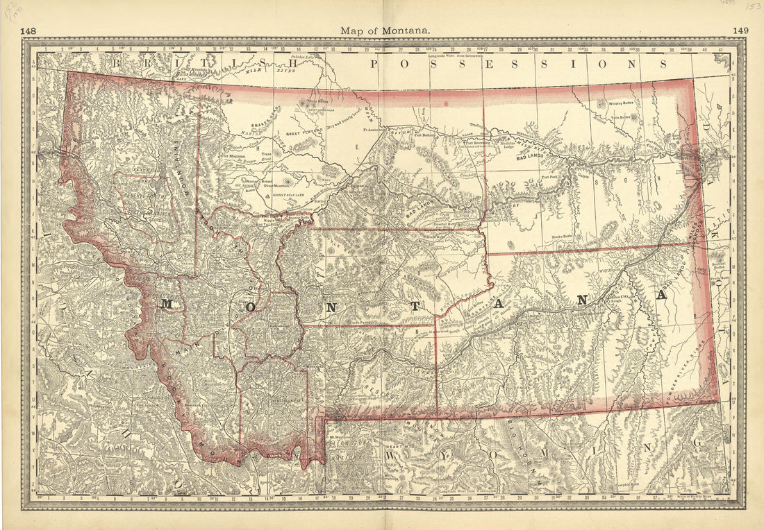 Map of Montana from Historical Hand-atlas, Illustrated, Containing Large Scale Copper Plate Maps of Each State and Territory of the United States, and the Provinces of Canada, Together With a Complete Reference Map of the World, … 1881 by Relic Map Company