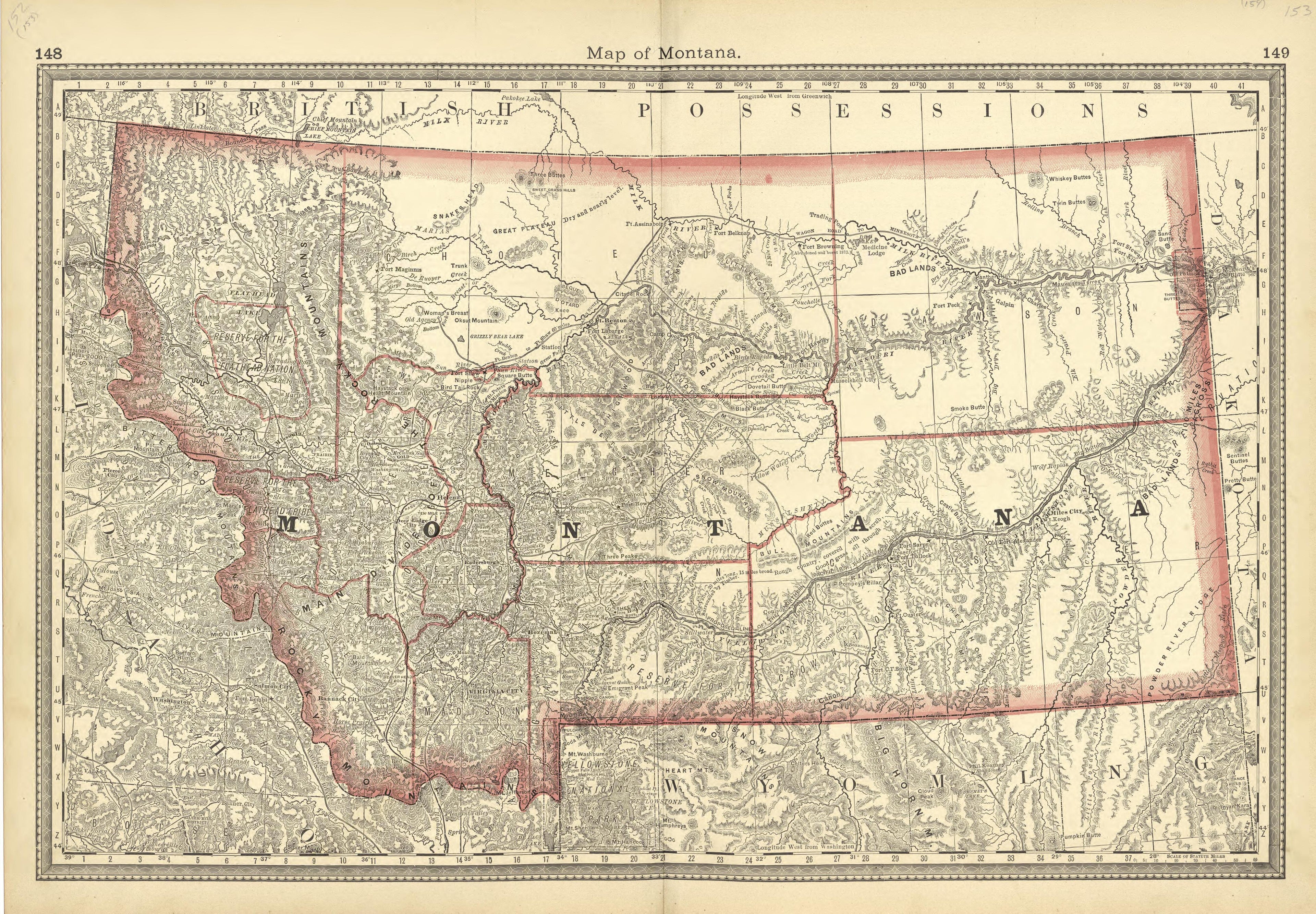 Map of Montana from Historical Hand-atlas, Illustrated, Containing Large Scale Copper Plate Maps of Each State and Territory of the United States, and the Provinces of Canada, Together With a Complete Reference Map of the World, … 1881 by Relic Map Company