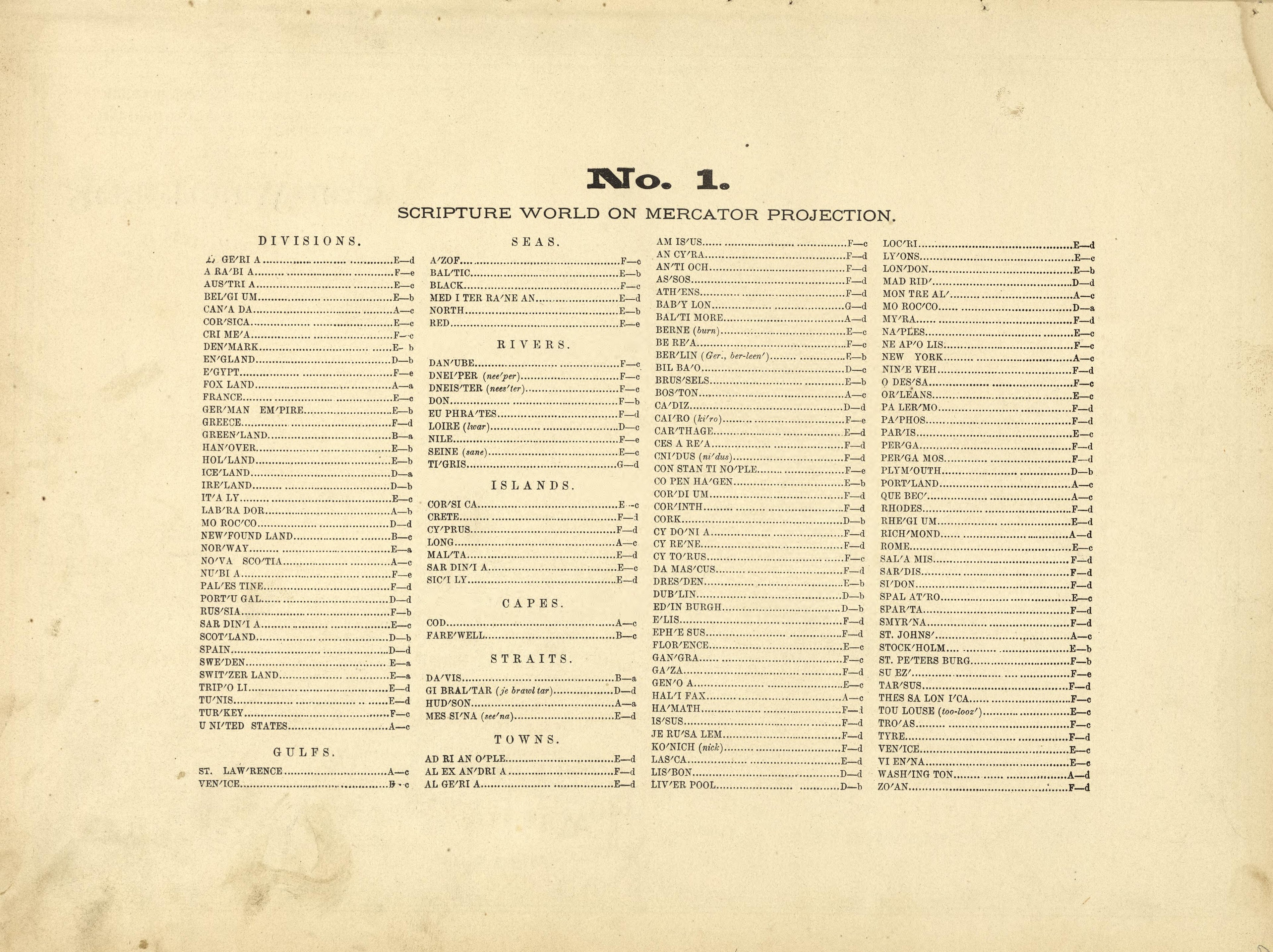 No. 1 Scripture World On Mercator Projection from Historical Hand-atlas, Illustrated, Containing Large Scale Copper Plate Maps of Each State and Territory of the United States, and the Provinces of Canada, Together With a Complete Reference Map of the... by Relic Map Company
