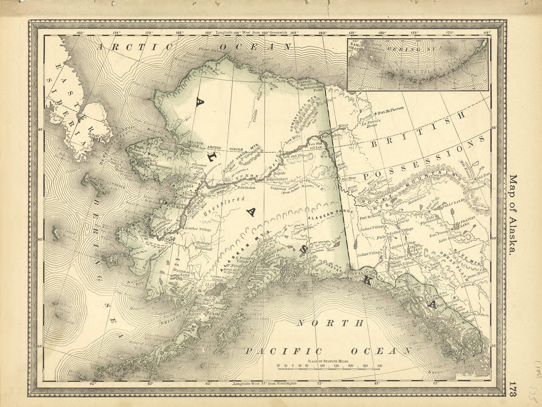 Map of Alaska from Historical Hand-atlas, Illustrated, Containing Large Scale Copper Plate Maps of Each State and Territory of the United States, and the Provinces of Canada, Together With a Complete Reference Map of the World, … 1881 by Relic Map Company