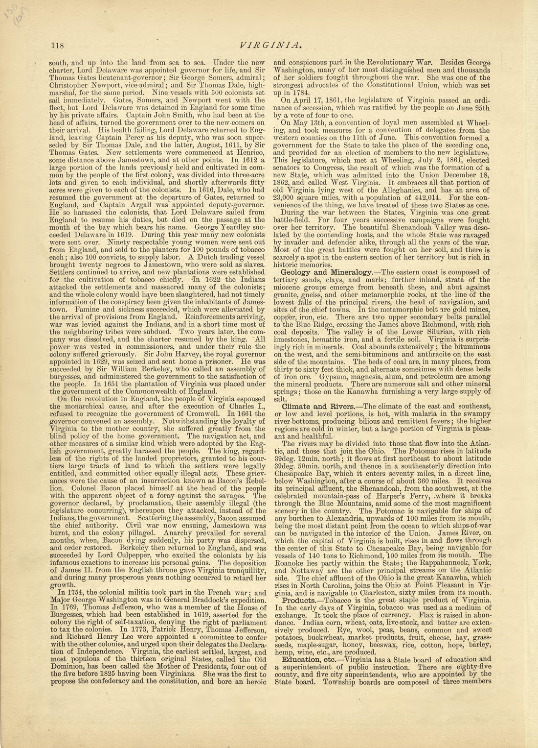 Virginia - Continued from Historical Hand-atlas, Illustrated, Containing Large Scale Copper Plate Maps of Each State and Territory of the United States, and the Provinces of Canada, Together With a Complete Reference Map of the World, … 1881 by Relic Map Company