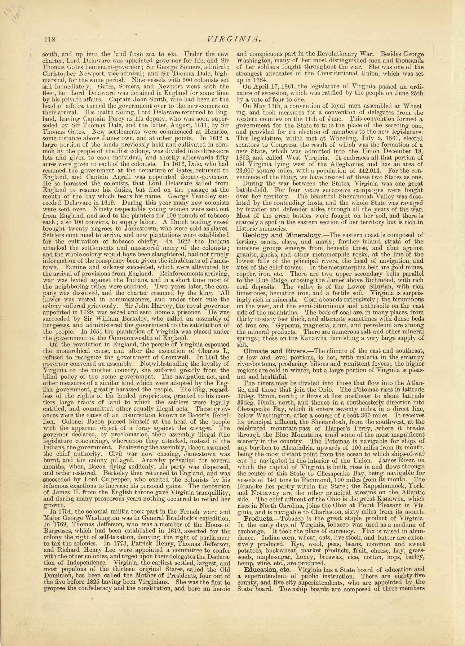 Virginia - Continued from Historical Hand-atlas, Illustrated, Containing Large Scale Copper Plate Maps of Each State and Territory of the United States, and the Provinces of Canada, Together With a Complete Reference Map of the World, … 1881 by Relic Map Company