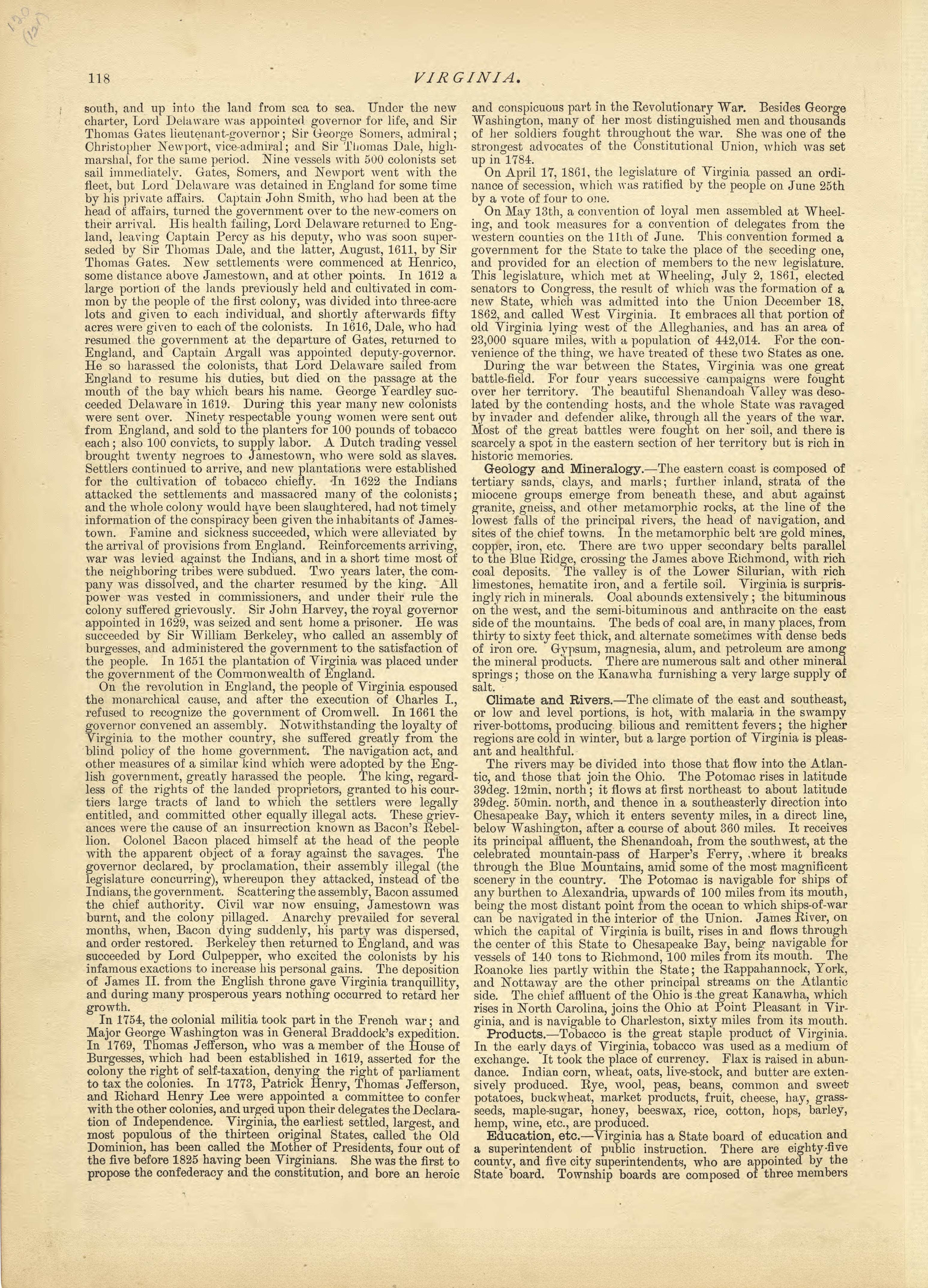 Virginia - Continued from Historical Hand-atlas, Illustrated, Containing Large Scale Copper Plate Maps of Each State and Territory of the United States, and the Provinces of Canada, Together With a Complete Reference Map of the World, … 1881 by Relic Map Company